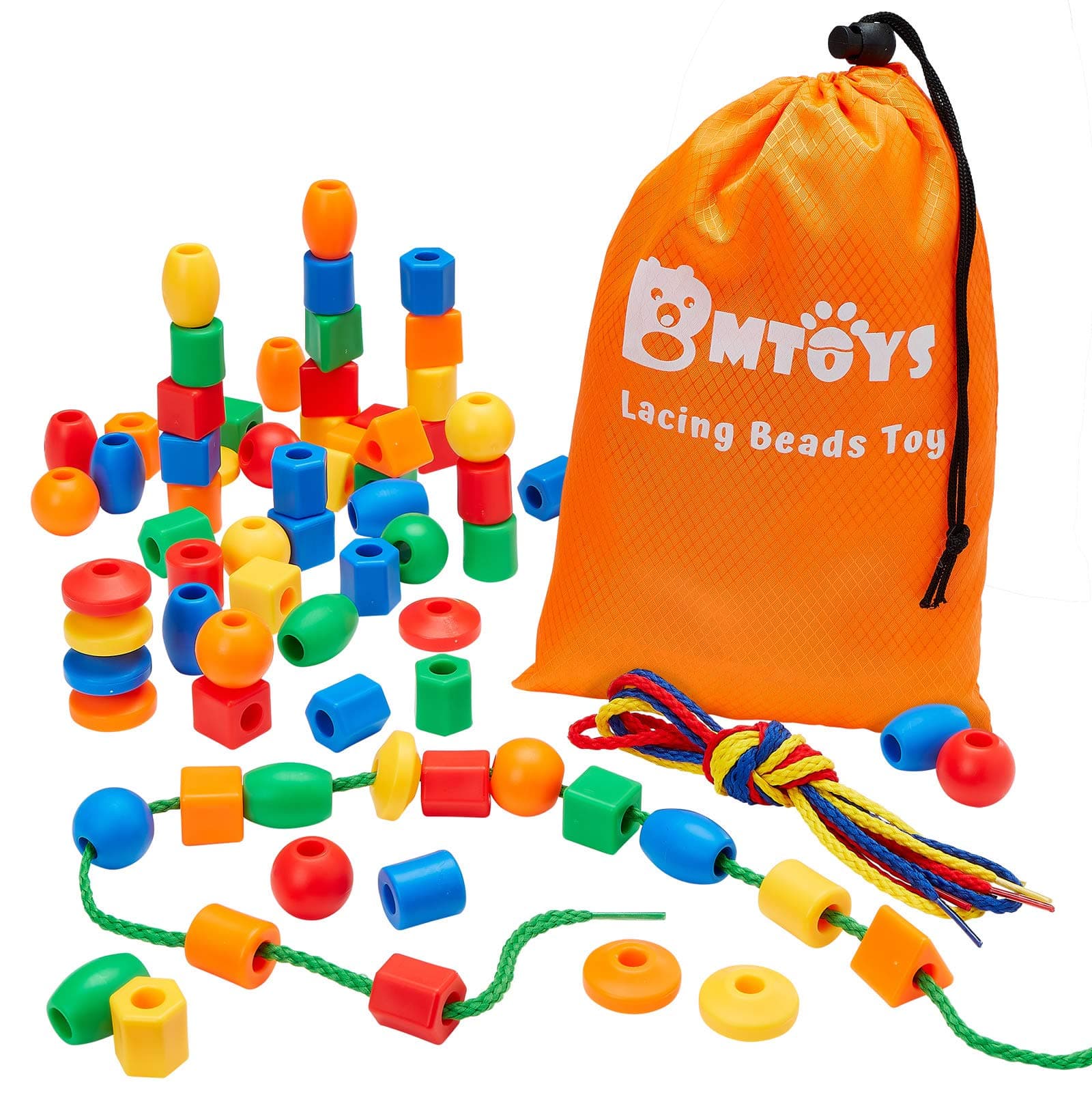 Threading Beads for 5 Year Olds - 70 Stringing Lacing Beads Crafts Toy with Travel Bag - Montessori Toys for Kids 5 6 7 8 Year Old Occupational Therapy Autism Fine Motor Skills Activities