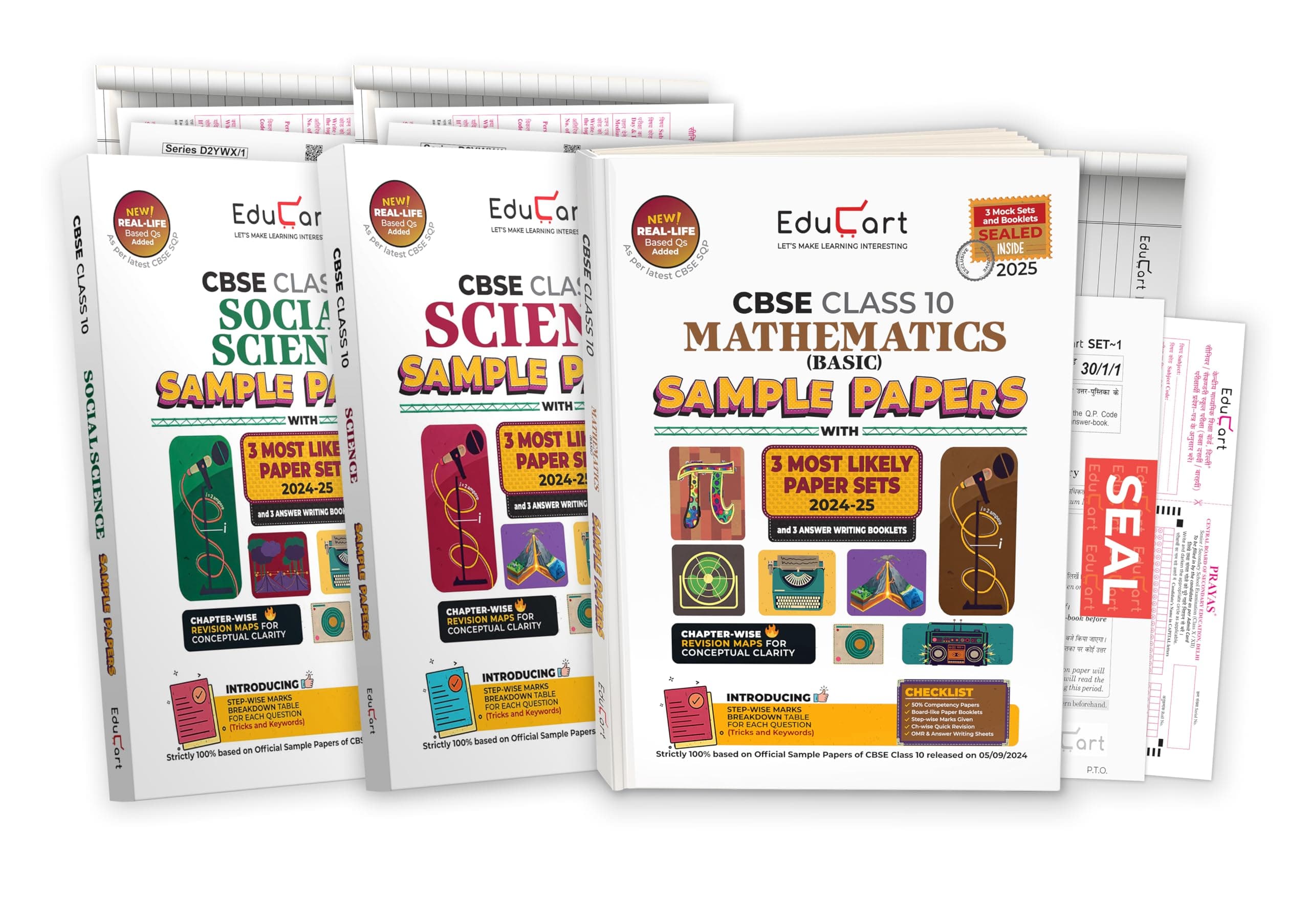 Educart CBSE Sample Question Papers Class 10 Science, Social Science & Maths Basic (Set of 3 Books) For 2025 Exam