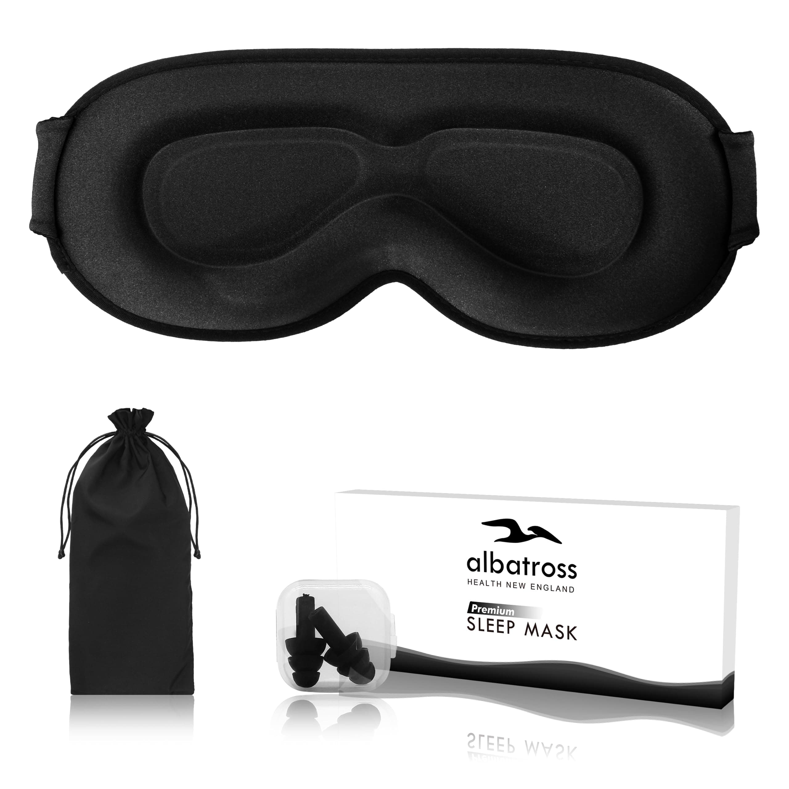 Sleep Eye Mask for Men Women, Sleeping Mask for Side Sleeper, Travel Blackout Night Blindfold Eye Shade Cover with Adjustable Strap (Black-Side Sleeper)