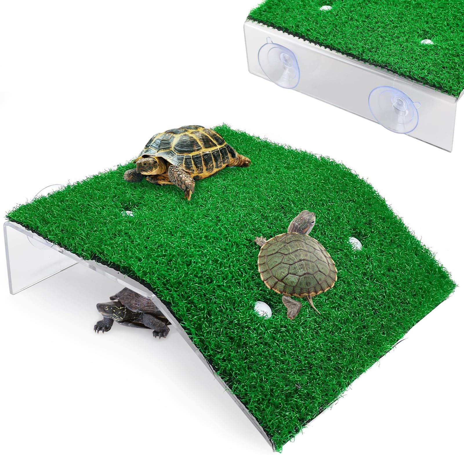 Keedolla Lawn Turtle Basking Platform, Simulation Grass Turtle Ramp for Turtle Tank Reptile Ladder Resting Terrace Small (L)