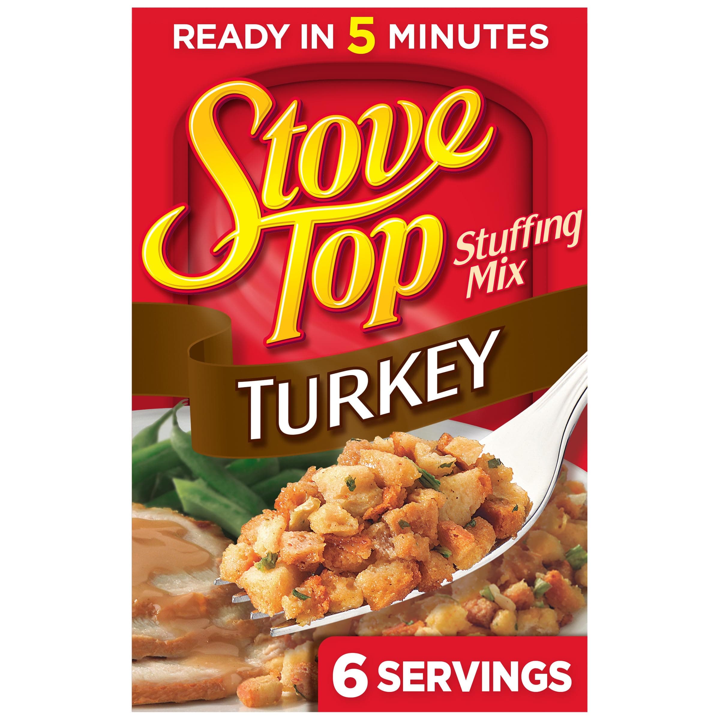 Stove Top Stuffing Mix, 1 Box, for Dinner Sides and Thanksgiving Dinner, Turkey, 6 oz