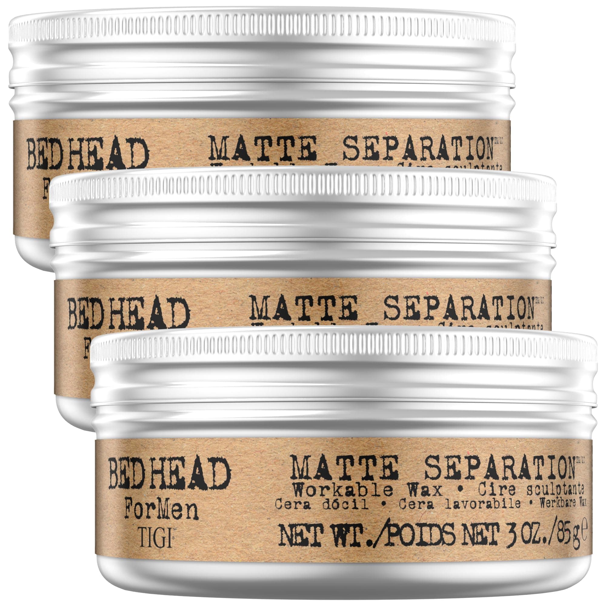 TIGI Bed Head for Men Matte Separation Workable Wax - Use for Strong Hold - For Men's Hairstyles - Use on Damp or Dry Hair - Premium Strong Hold Hair Wax, 85 g, 3 Pack