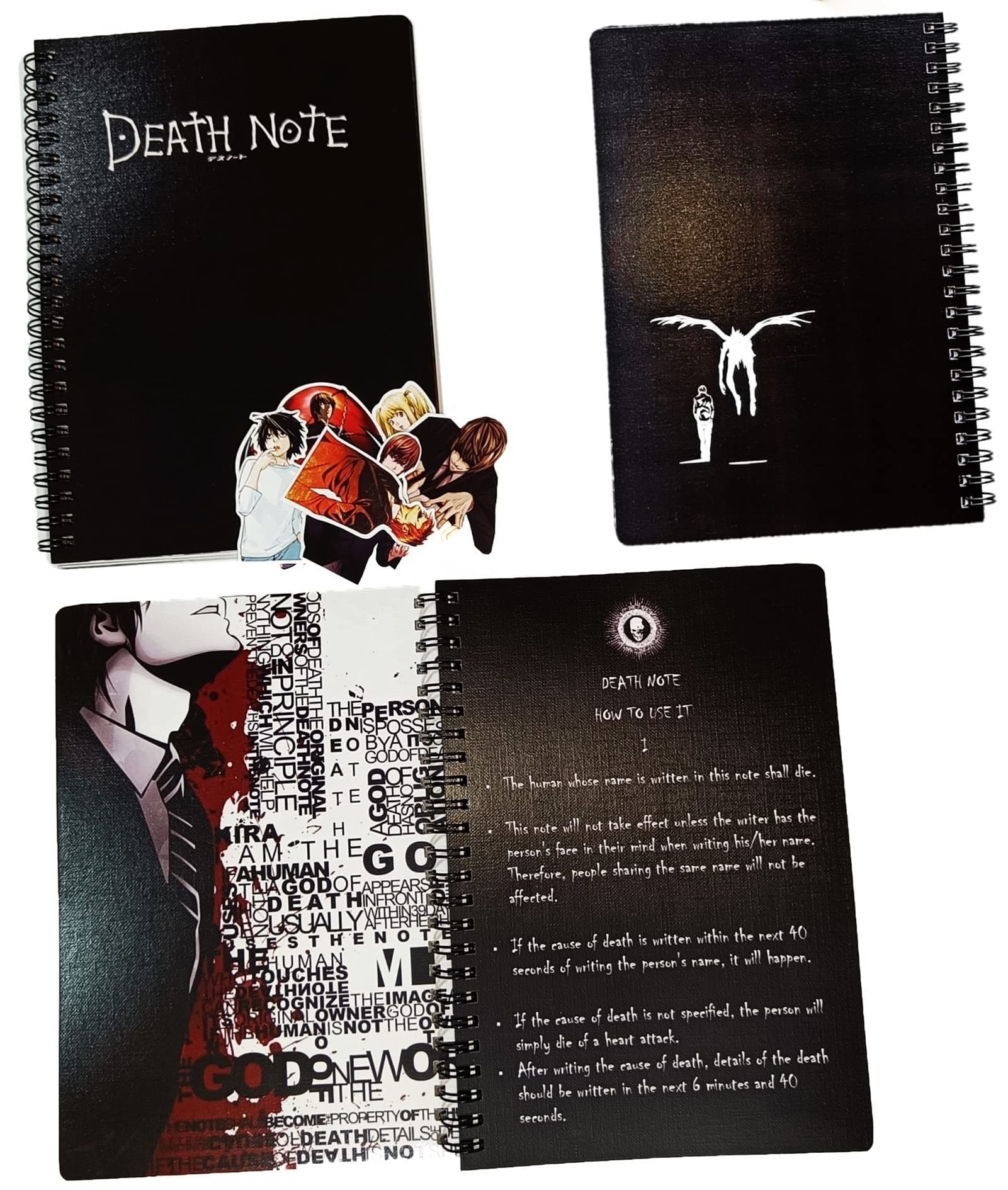 Death Note Notebook with Rules | 16 Stickers | 2 Bookmarks | 24 Embossed Canvas Covers | Quotes, Character Names & Logos | 110 Pages | 100 GSM Premium Off-White Paper