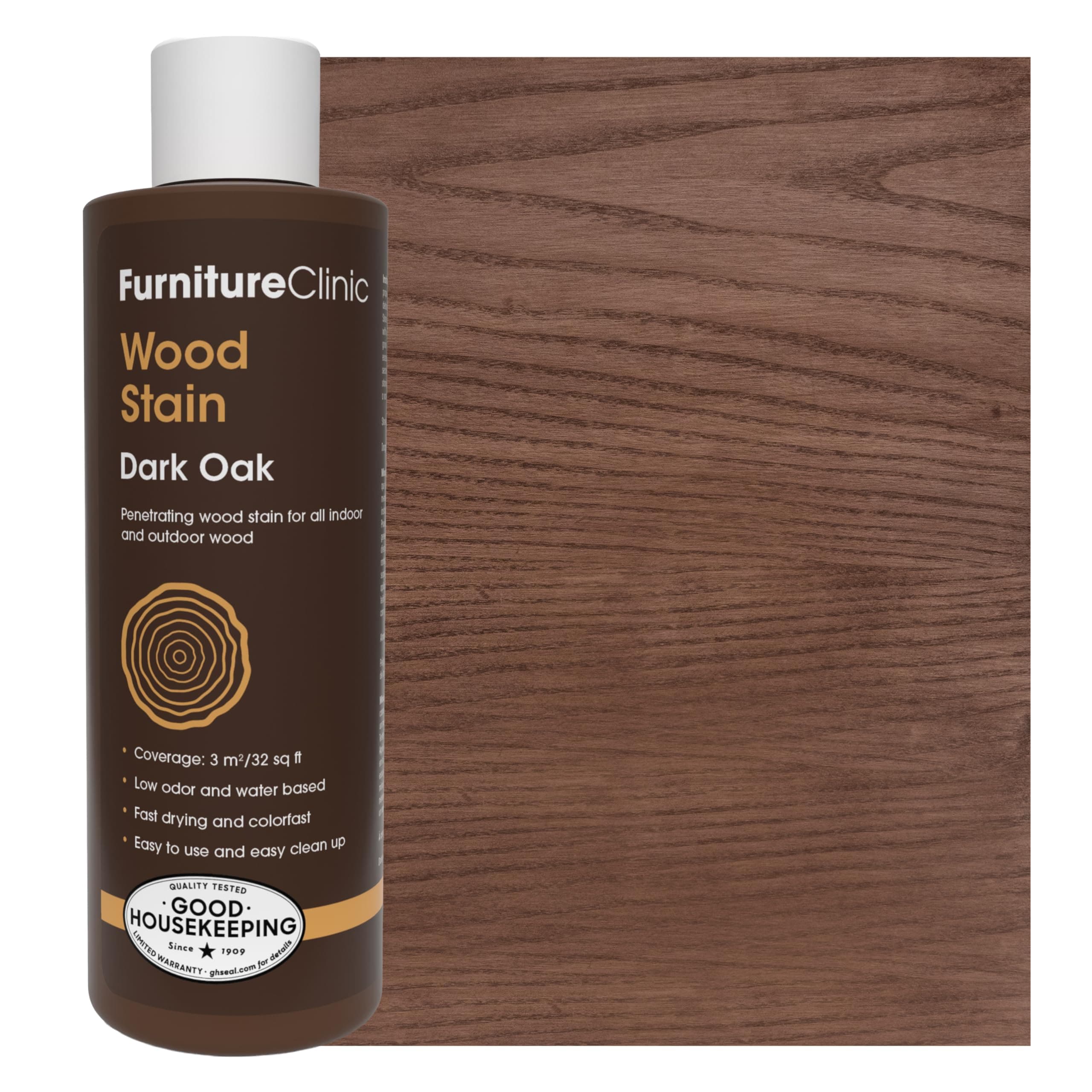 Furniture Clinic Wood Stain (Dark Oak) – Fast Drying, Highly Concentrated, and Easy-to-Apply Wood Stain for All Indoor & Outdoor Wood – Water Based & Non-Toxic – 250ml