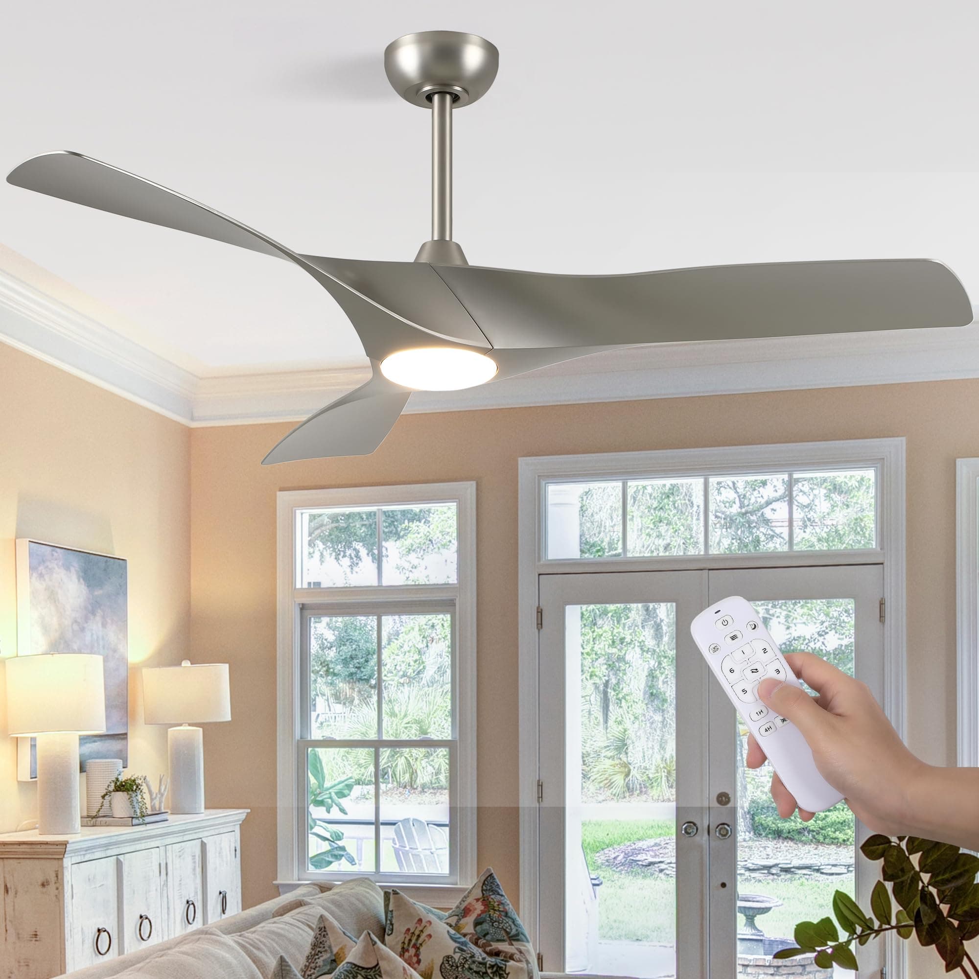 DWVO Ceiling Fan with Light, 52" Ceiling Fan with Remote, LED Tri-Color Temperature, 3 Blade Ceiling Fans Reversible 6 Speeds w/Quiet DC Motor for Bedroom, Living Room, Dining Room, Patio