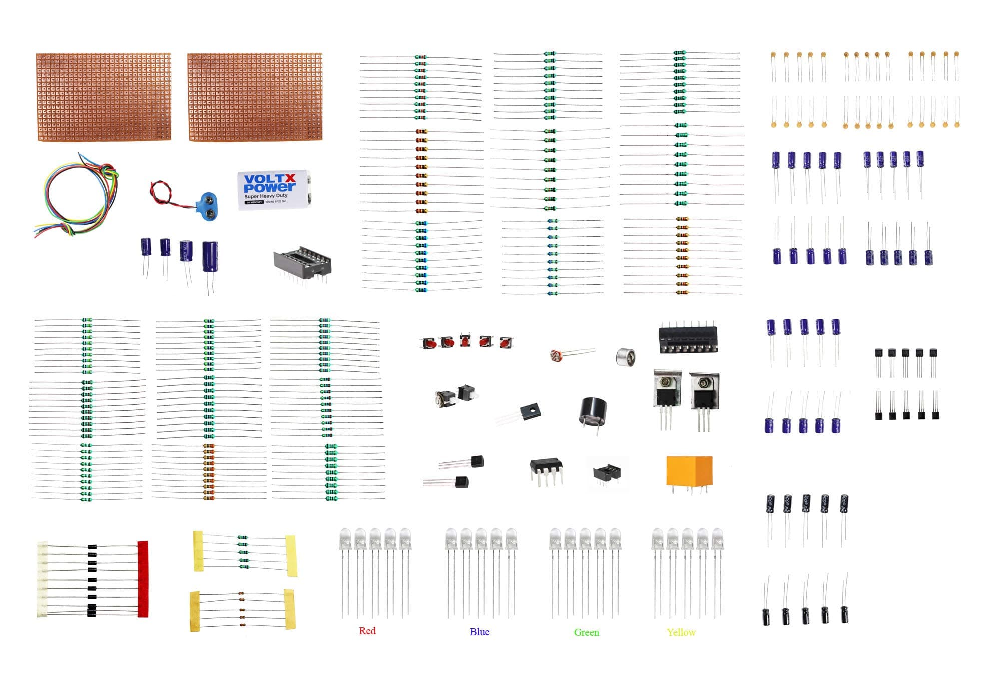 pke Electronic Components Project Kit with Dot Type PCB, Capacitor, Resistor, LED, Switch etc. pke Circuits Packed