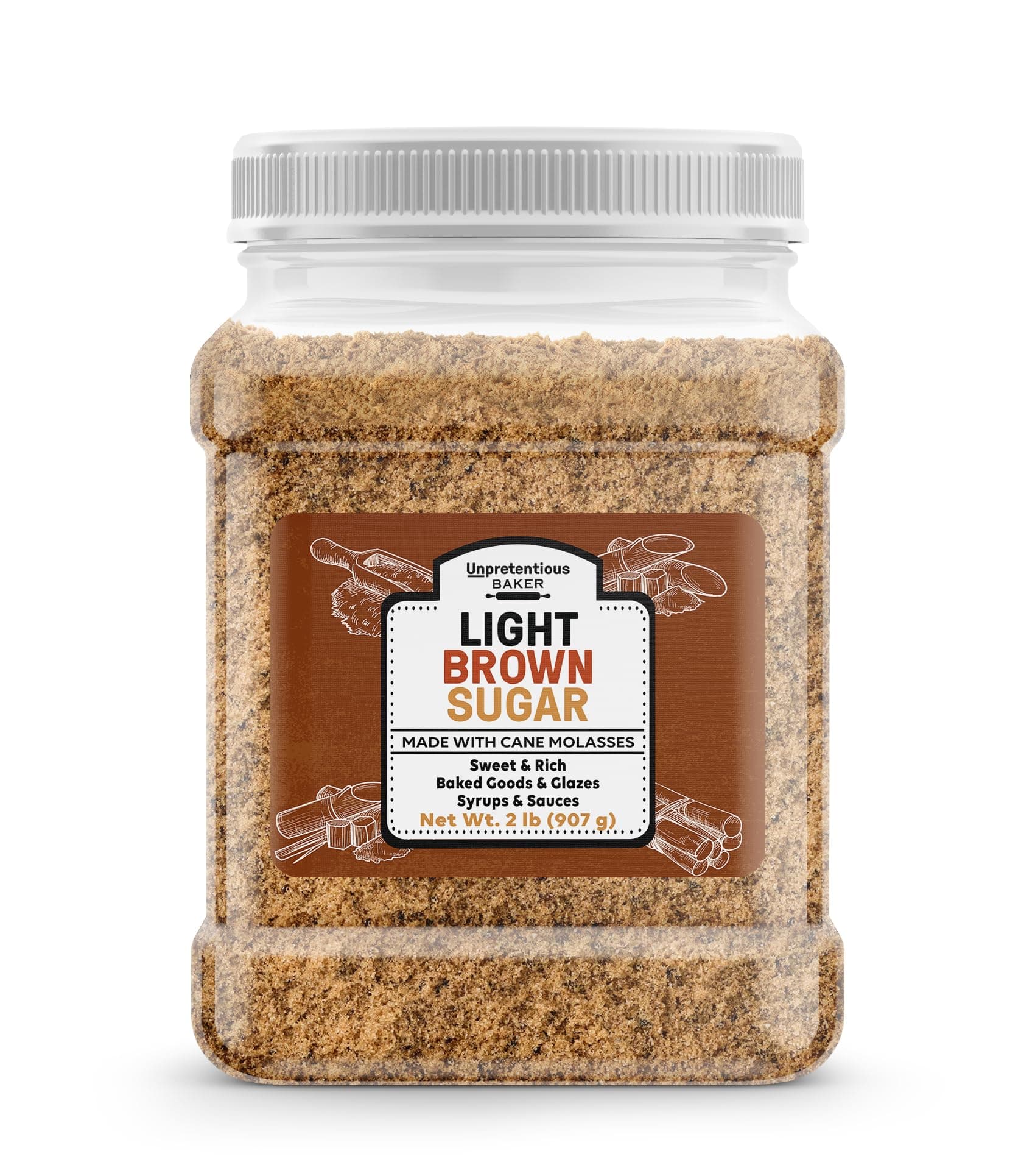 Unpretentious Light Brown Sugar, 2 lb, Made With Cane Molasses, Perfect For Desserts, Meat & Fruit