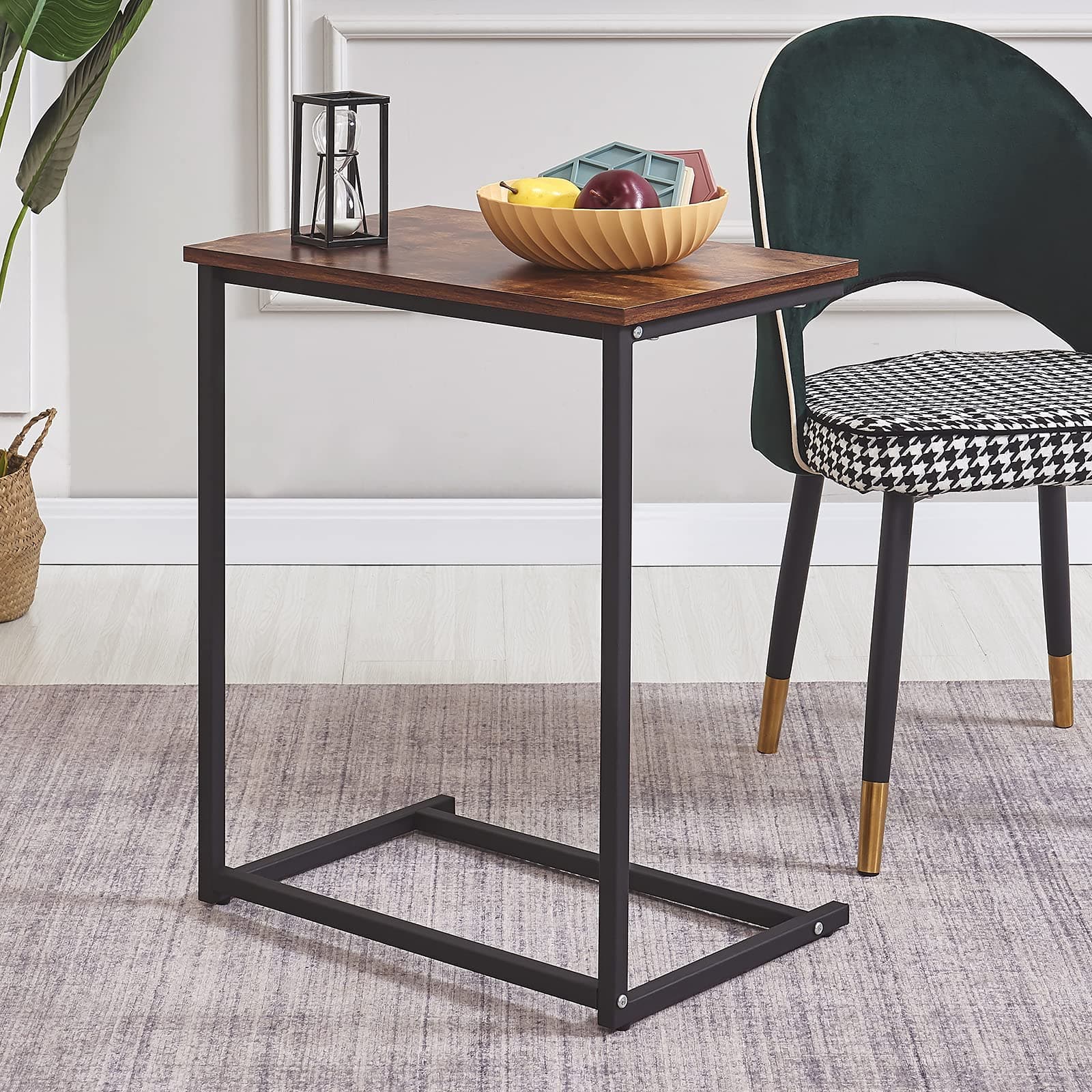 Ting Interior C Table, 26-inch Couch Table End Table, Dark Walnut Couch Tables That Slide Under, Sofa Side Table for Small Spaces, Laptop Coffee Snack Tray Tables, Industrial Style