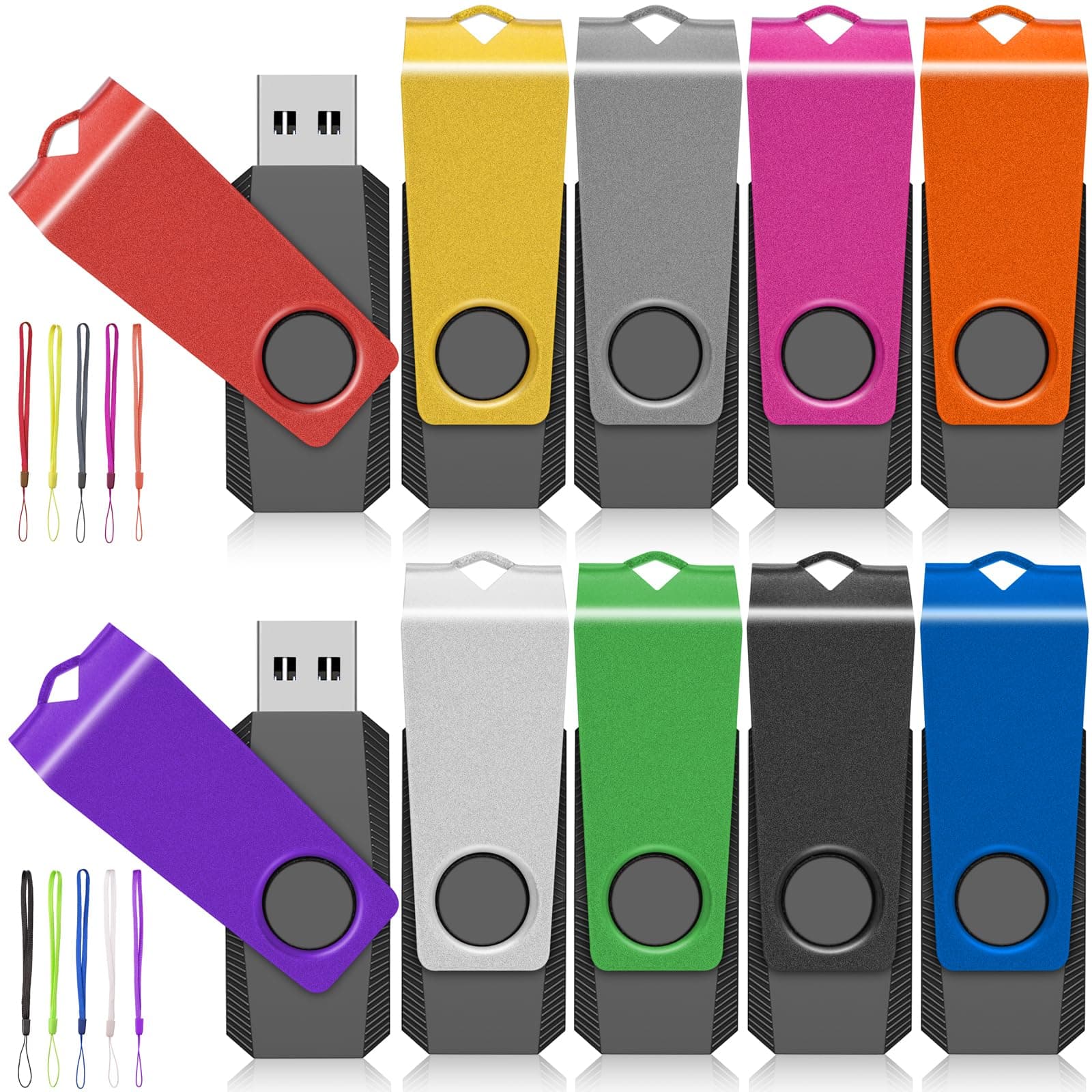 USB Flash Drives 10 Pack 8GB Flash Drive - AGECASH A USB 2.0 Thumb Drive Jump Zip Drive Flashdrive, Memory Stick Pendrive for Data Storage & Transfer with 10PCS Lanyard (Multi-Colored)