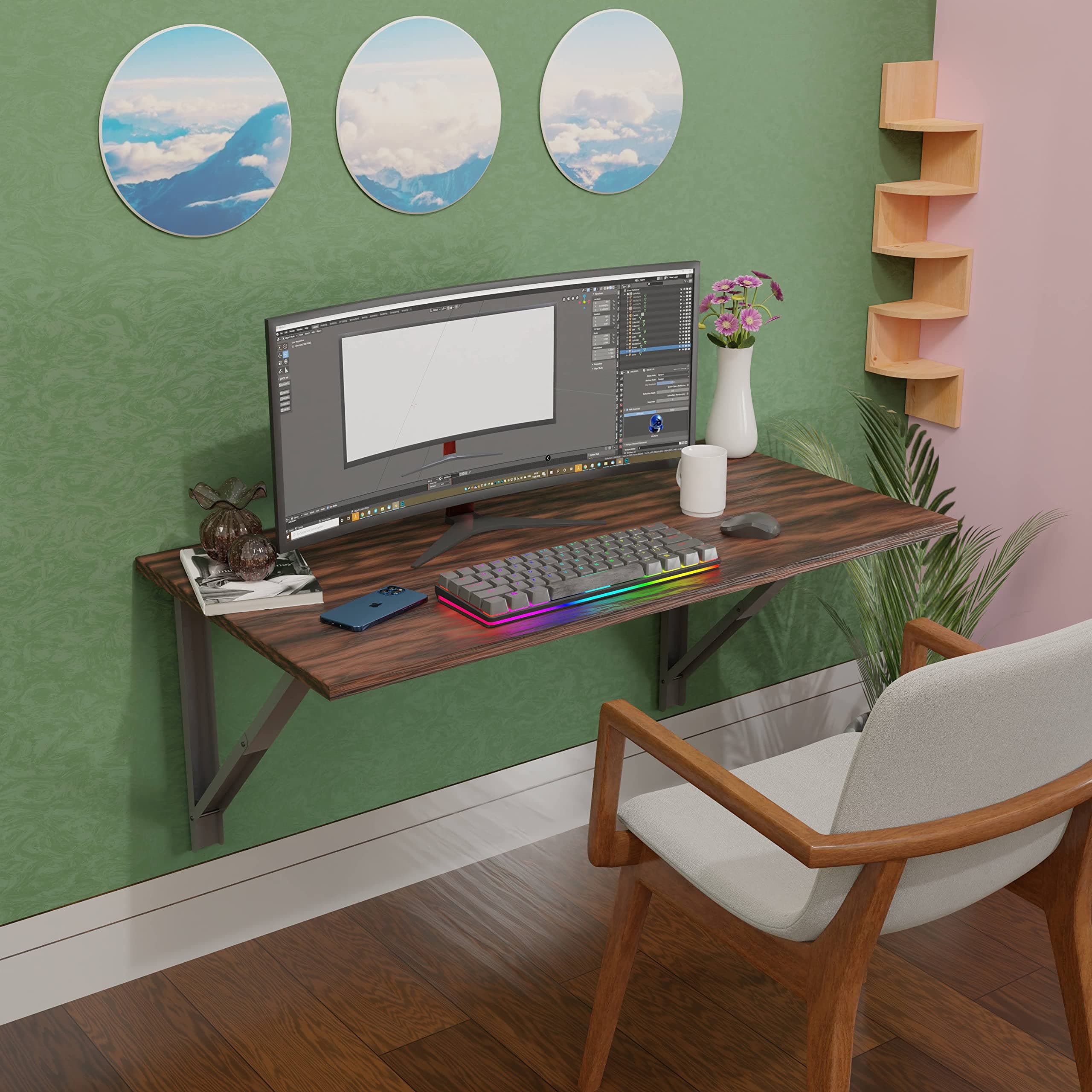 Compal Wall Mounted Table, Wall Mount Table, Folding Shelf, Folding Wall Mounted Plywood Study, Office, Work Dining Table (18.5X31.5 Inches Wall Mount Brown)