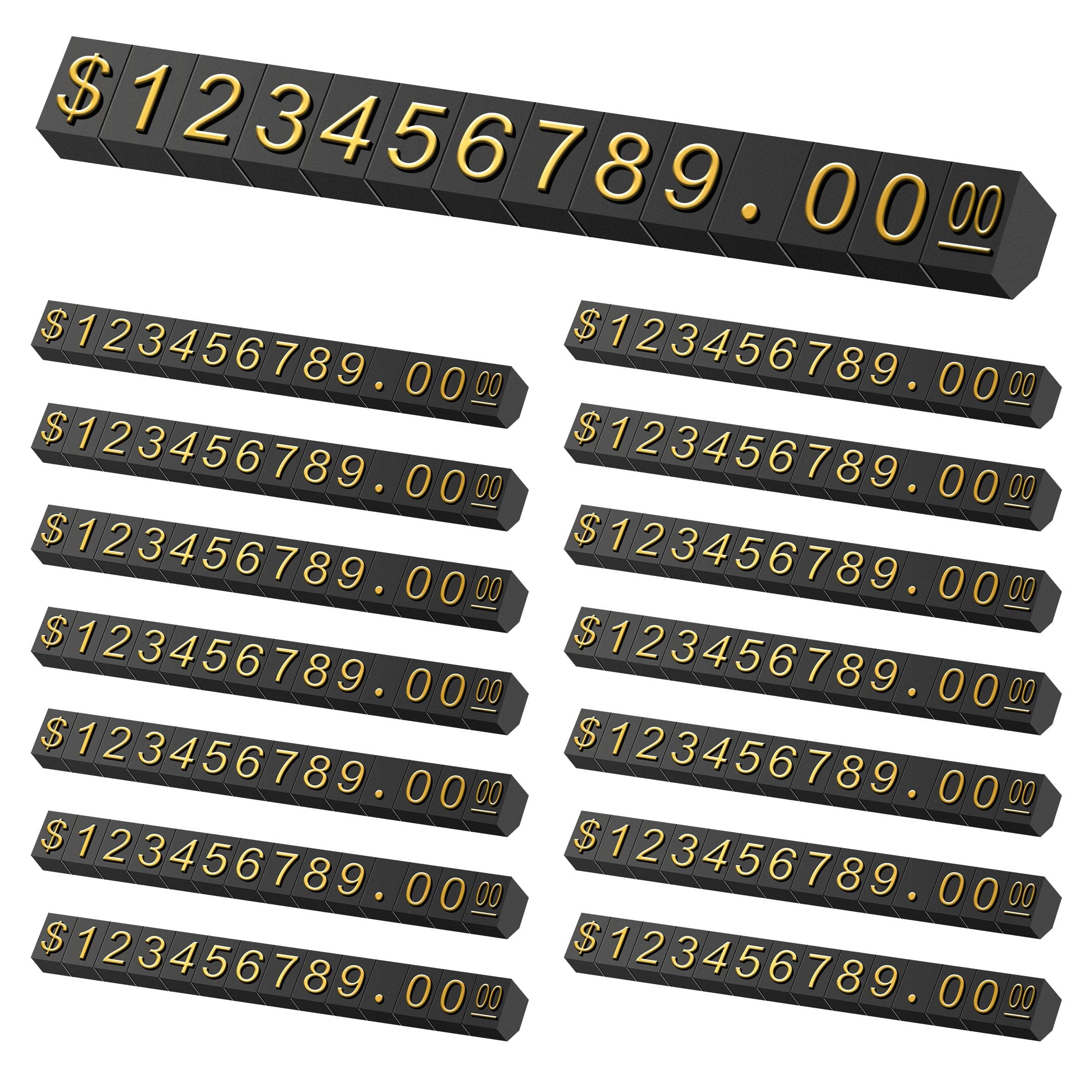 Lesnala 40 Sets Price Display Cube Adjustable Removable Mini Tag Number Letter Dollar Block Kit for Store Jewelry Retail Shop Gold on Black 2.28 X 0.24inch
