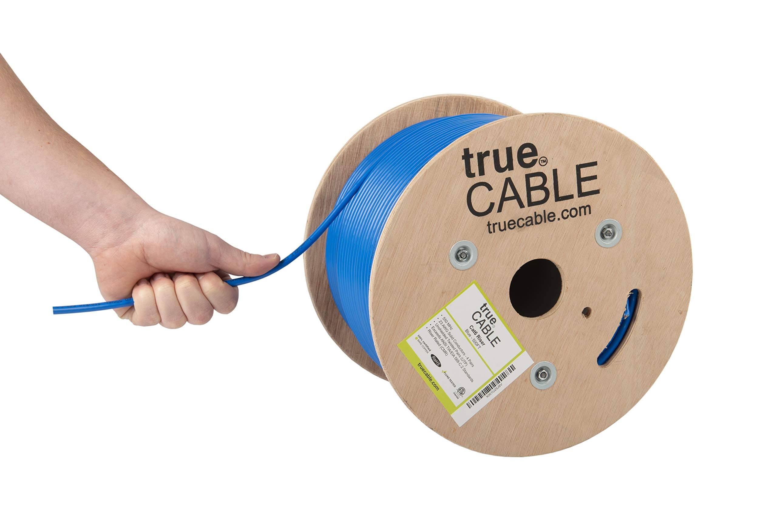 Cat6 Riser (CMR), 500ft, Blue, 23AWG 4 Pair Solid Bare Copper, 550MHz, ETL Listed, Unshielded Twisted Pair (UTP), Bulk Ethernet