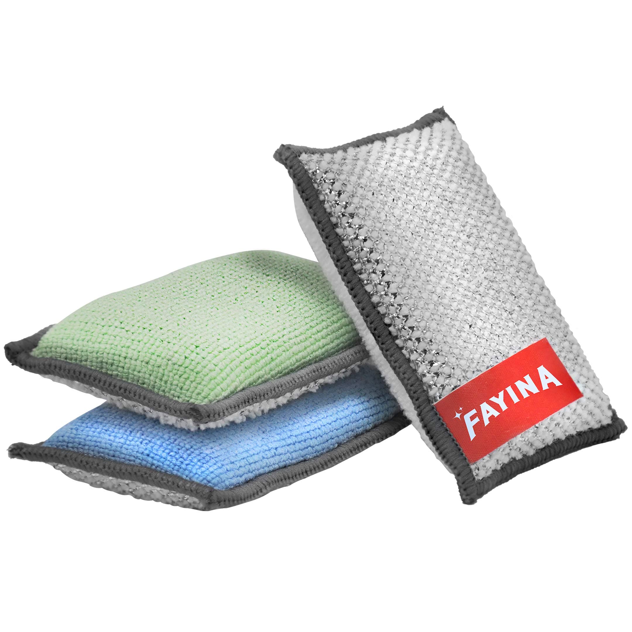 2-Sided Premium Microfiber Dish Sponge and Scrubber 3 Pack Variety - Heavy Duty Scouring Non-Scratch Multi-Surface