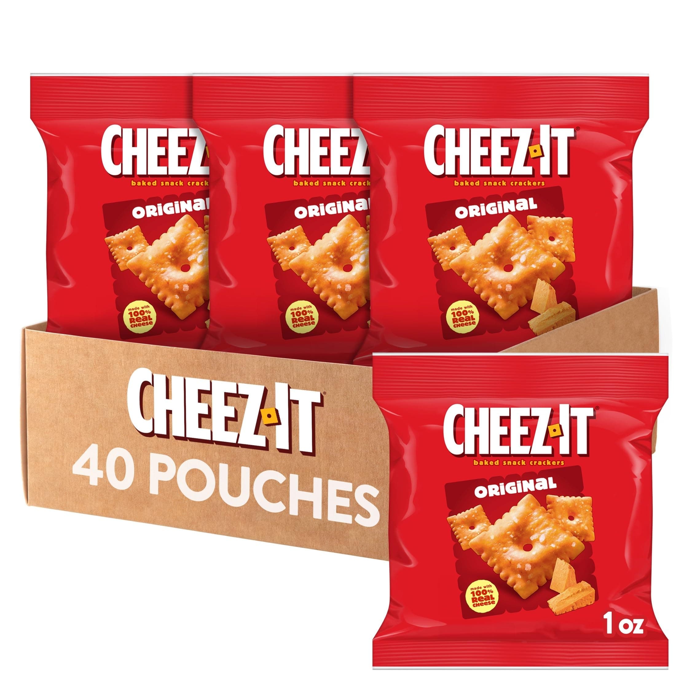 Cheez-It Cheese Crackers, Baked Snack Crackers, Office and Kids Snacks, Original, 40oz Case (40 Pouches)
