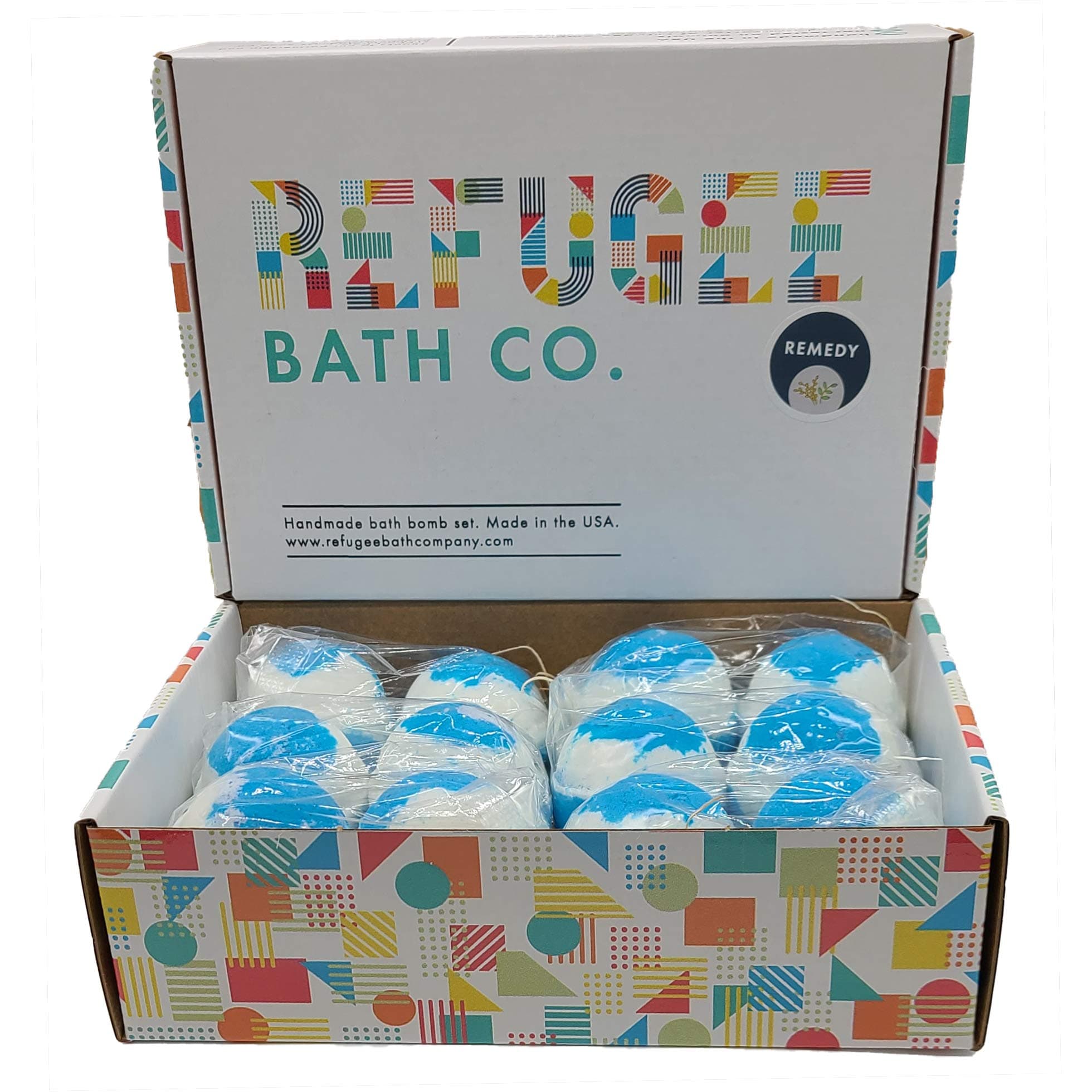 Variety Pack Bath Bombs Tea Tree and Eucalyptus Essential Oils Cocoa Butter Support Refugee Employment in USA (12 Pack)