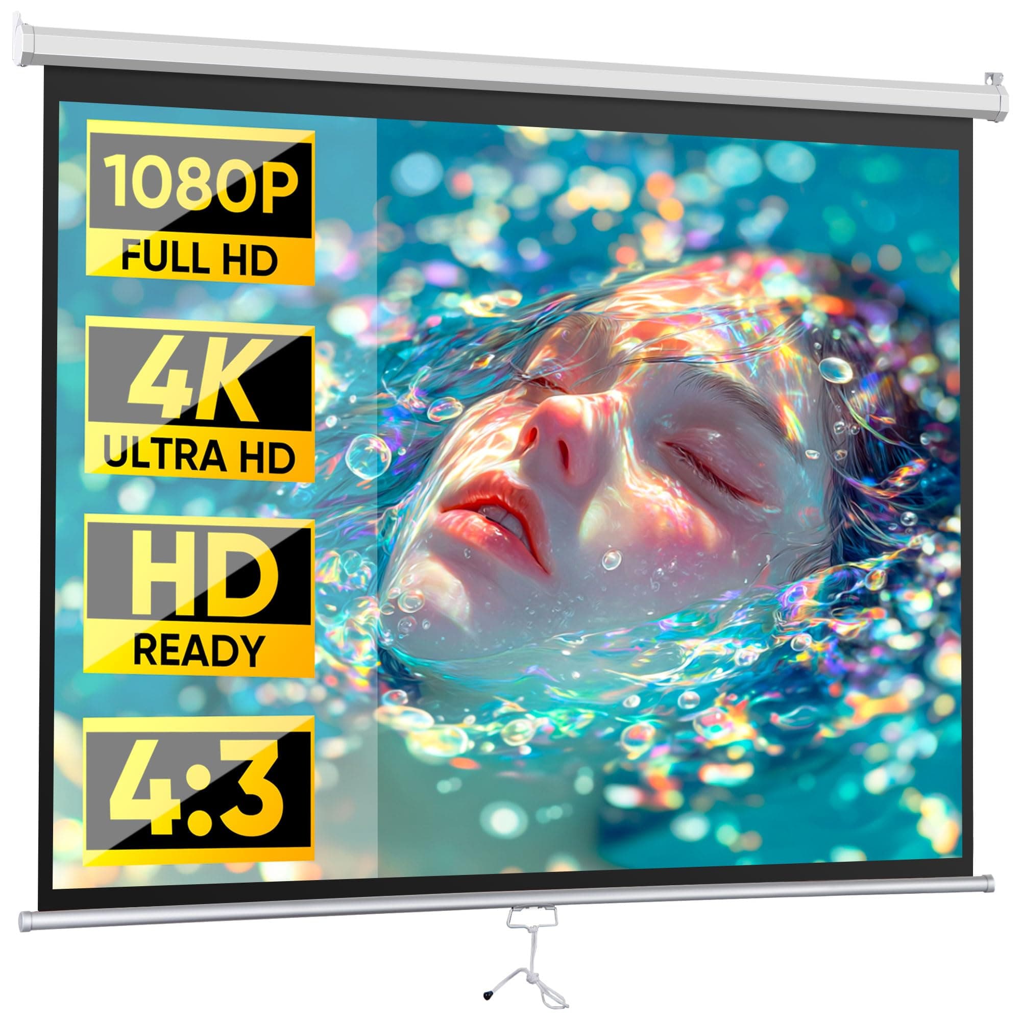 ZENY Portable Projector Screen Pull Down, 72 Inch 4:3 Video Projection Screen Home Theater, Retractable Projector Screen, Moive Screen Indoor Outdoor, Wall Mount (72'' 4:3 White)