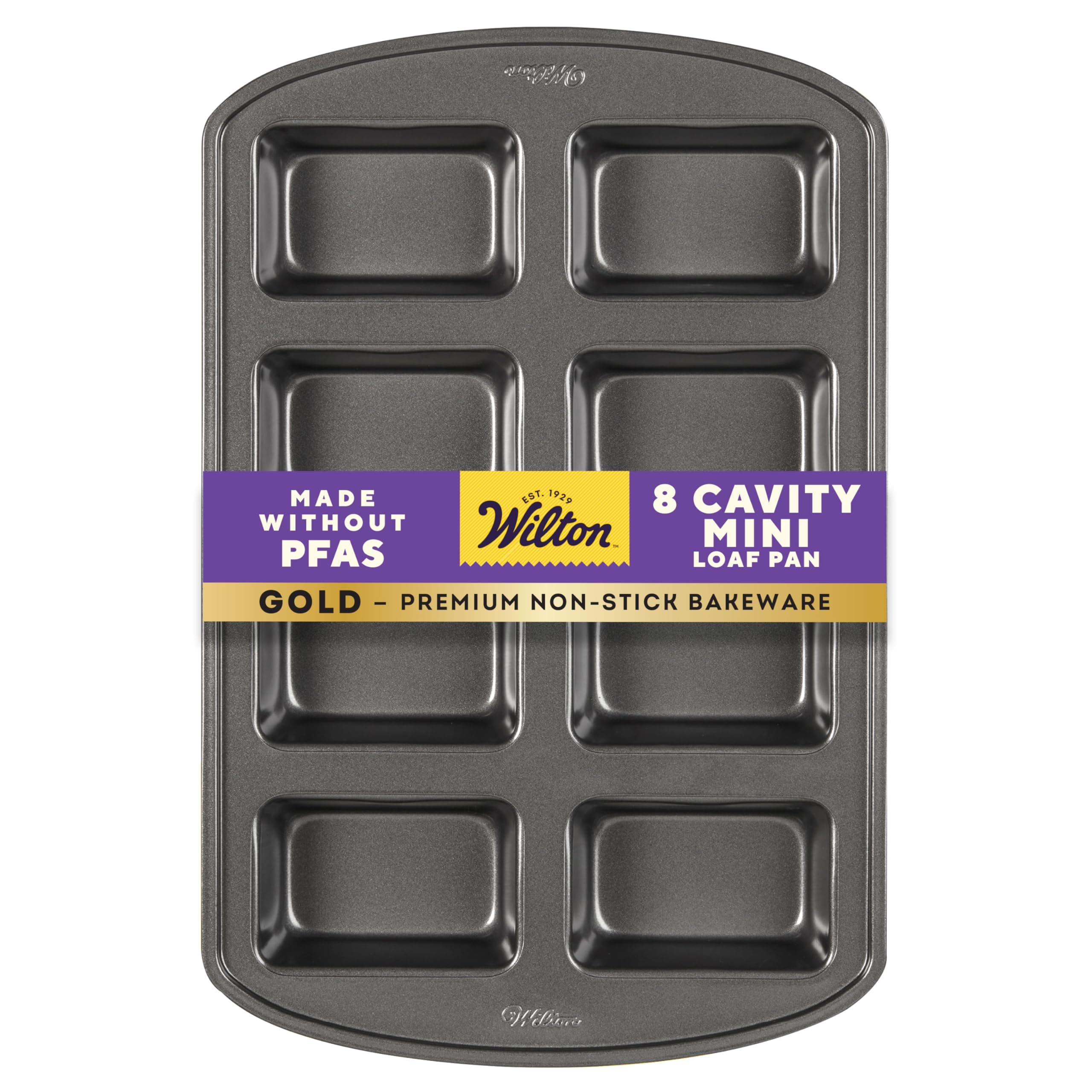 Wilton Gold Non-Stick Bakeware Mini Loaf - Baking Pan for Mini Banana Breads, Cakes & More - Made Without PFAS - Offers Even Heat Distribution & Hassle-Free Cleaning - 15 x 10 x 1.6 Inch, 8 Cavity