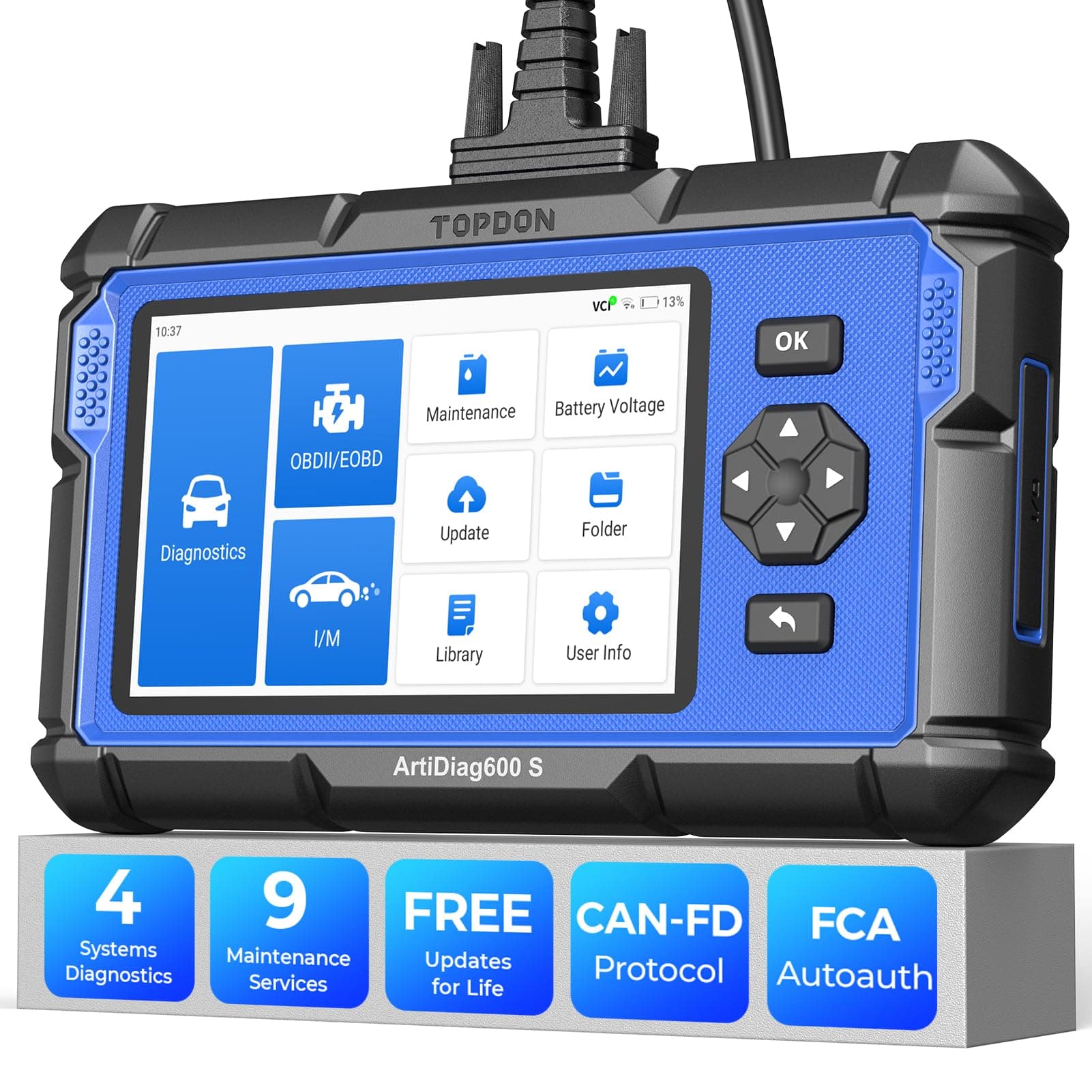 Upgraded AD600S OBD2 Scanner, Diagnostic Tool, ABS SRS Transmission Engine Code Reader, 9 Reset Services Scan Tool, Oil/Brake/BMS/SAS/DPF/TPMS/ETS Reset, Injector Coding, Lifetime Free Update