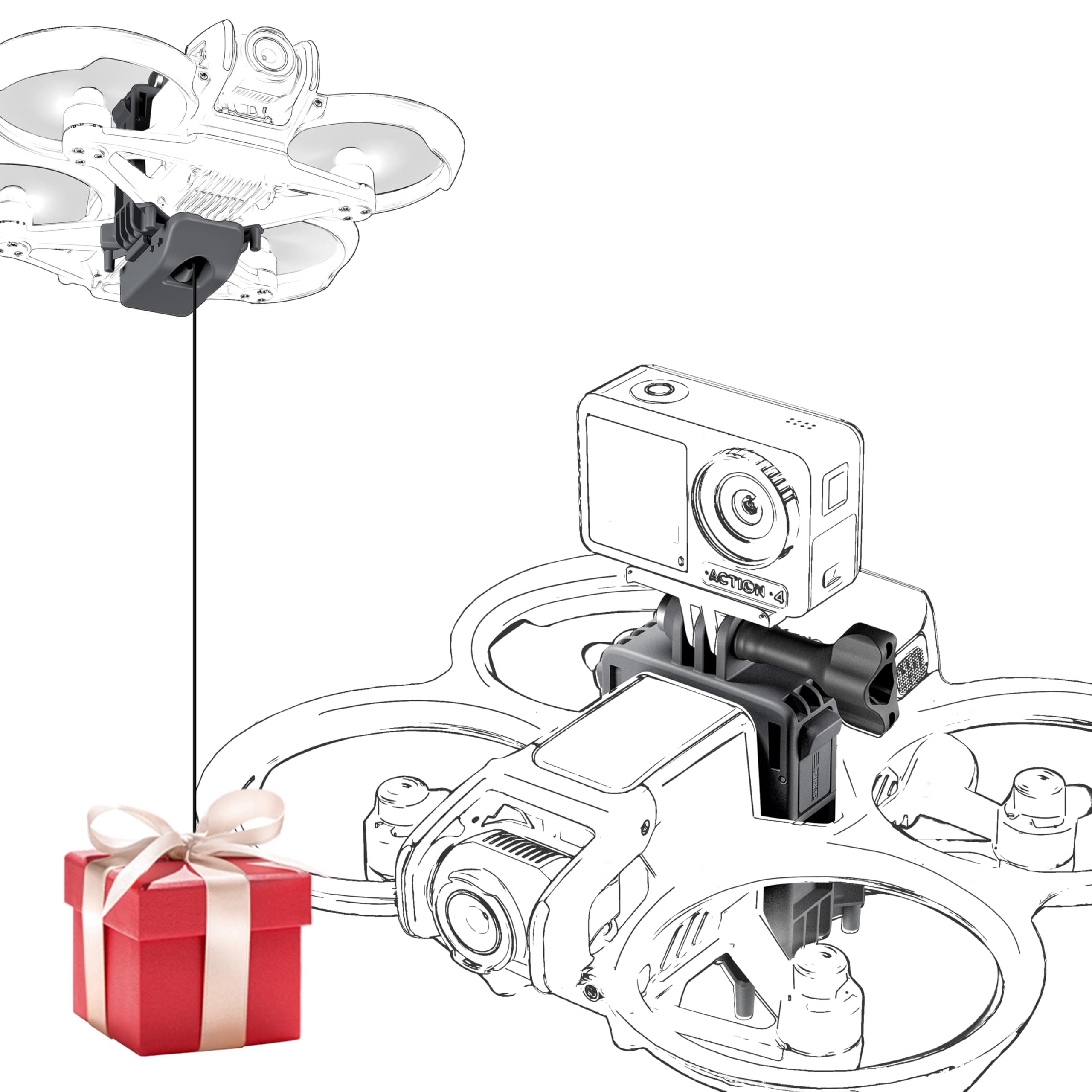 Drone Air Drop System for DJI Avata 2 Drop Release for DJI Avata 2 Transport Release Accessory 2 Tripod Mount Adapter for DJI Action 4/3 for GoPro Airdrop Release Avata 2 (For Fishing)