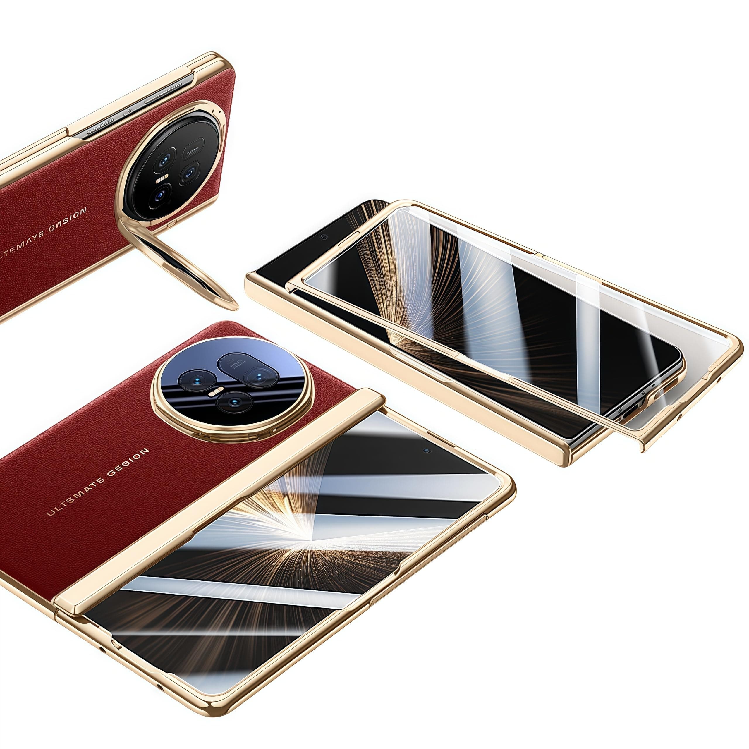 Case for Honor Magic V5, Built-in Screen Protector, Camera and Hinge Protection, Creative Stand, Leather Drop-Proof Phone Case (Red)