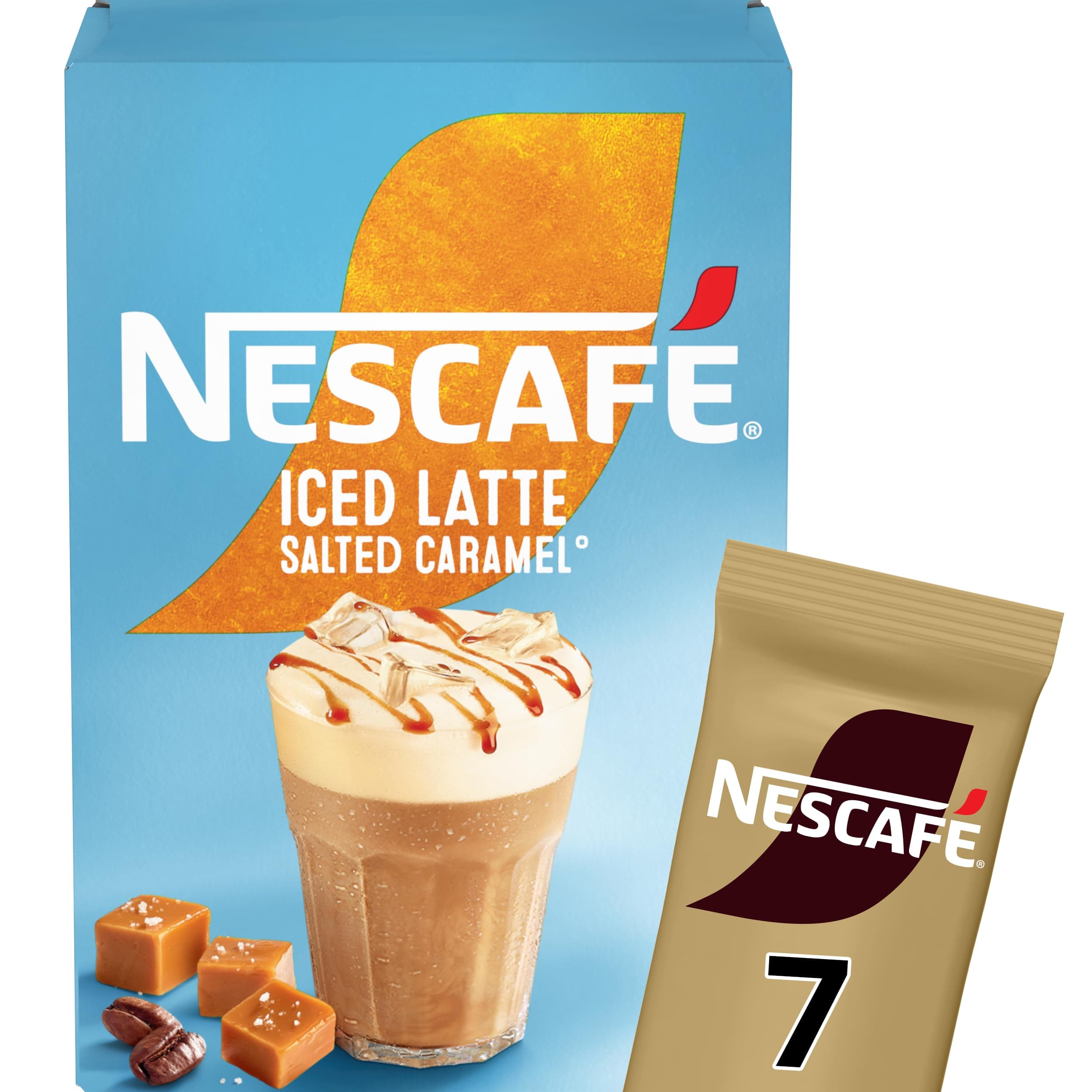 NESCAFÉ Iced Latte Salted Caramel Instant Coffee 7 x 14.5g Sachets, 100% Responsibly Sourced Coffee (Pack of 1)