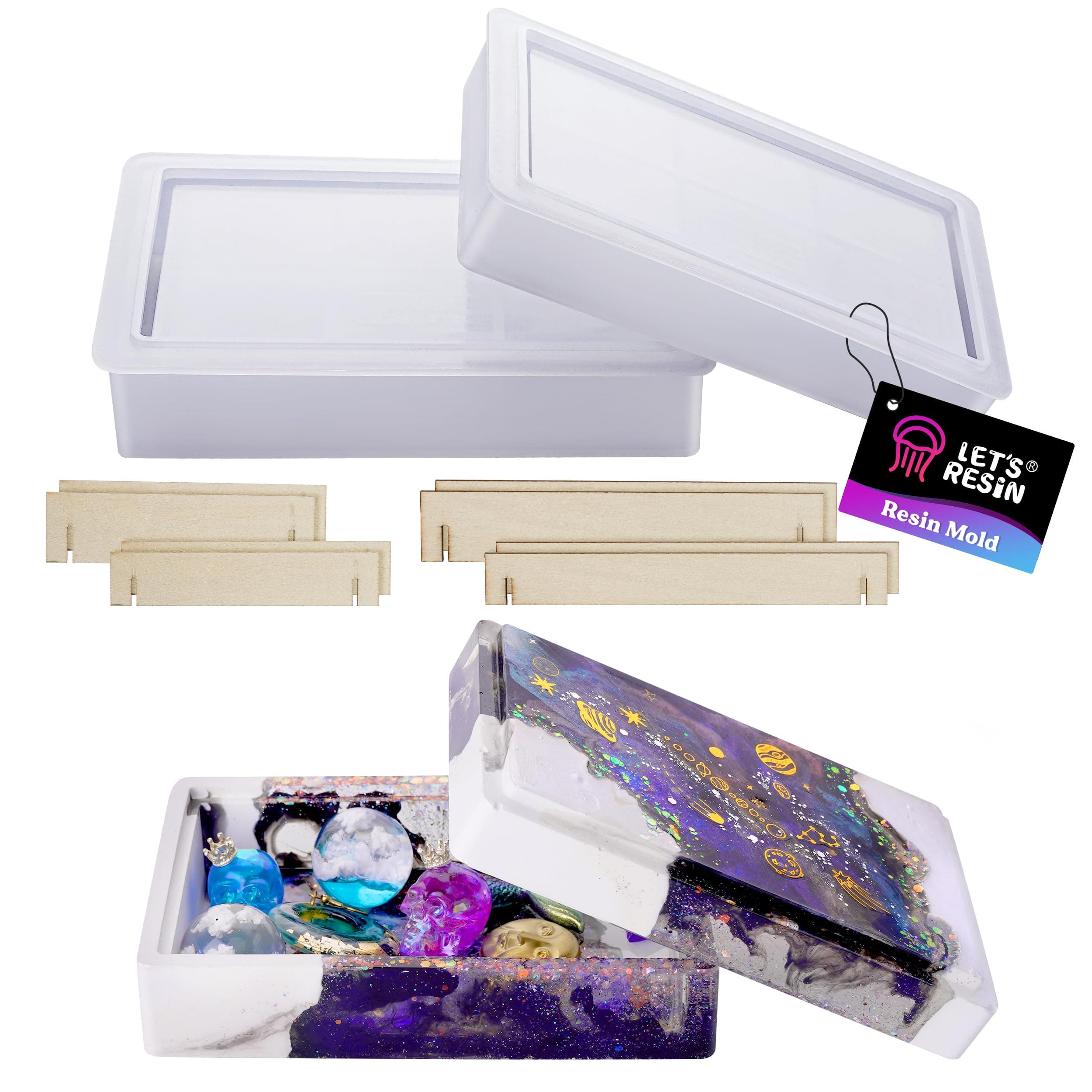 LET'S RESIN Storage Box Molds, Silicone Resin Box Molds, Storage Container with Sliding Lid Design, Epoxy Moulds Silicone for Resin Casting, Jewelry, Tarot Cards, Makeup
