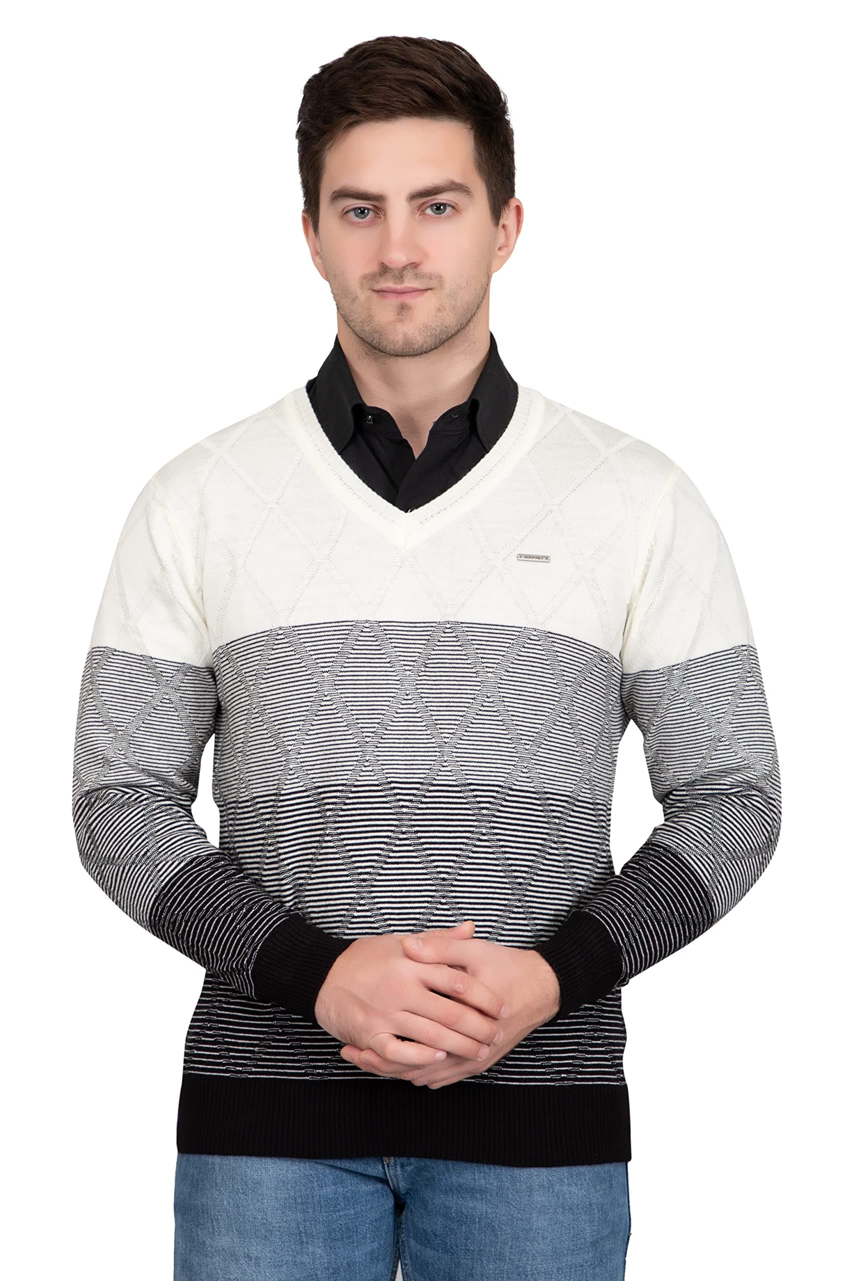 GODFREY Thin and Warm V Neck Pullover Woolen Sweater for Men