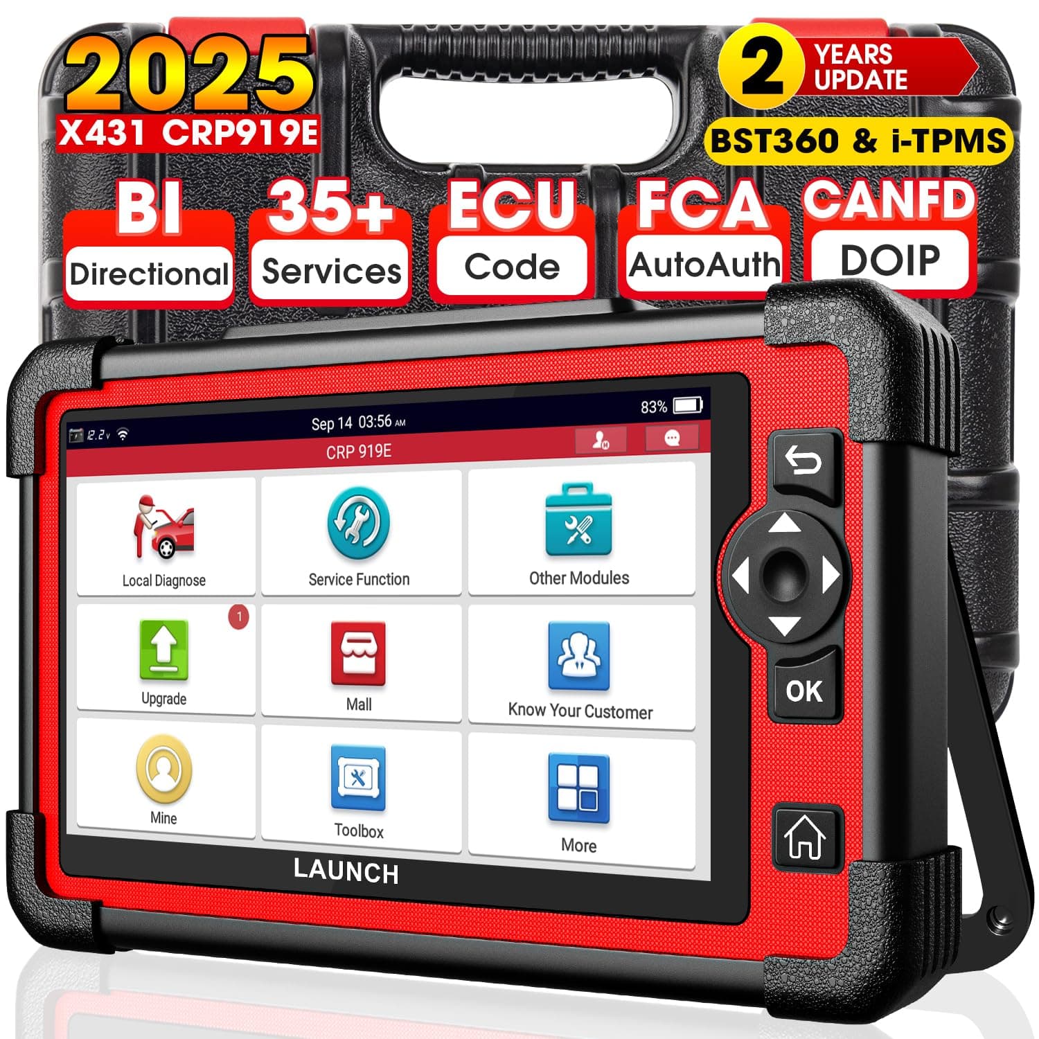 LAUNCH CRP919E OBD2 Diagnostic Device, Japanese 35+ Special Reset Function, Active Testing, All Vehicle System Diagnostics, ECU Coding, Car Scanning Tool, Compatible with BMW Benz, Maserati, Daihatsu