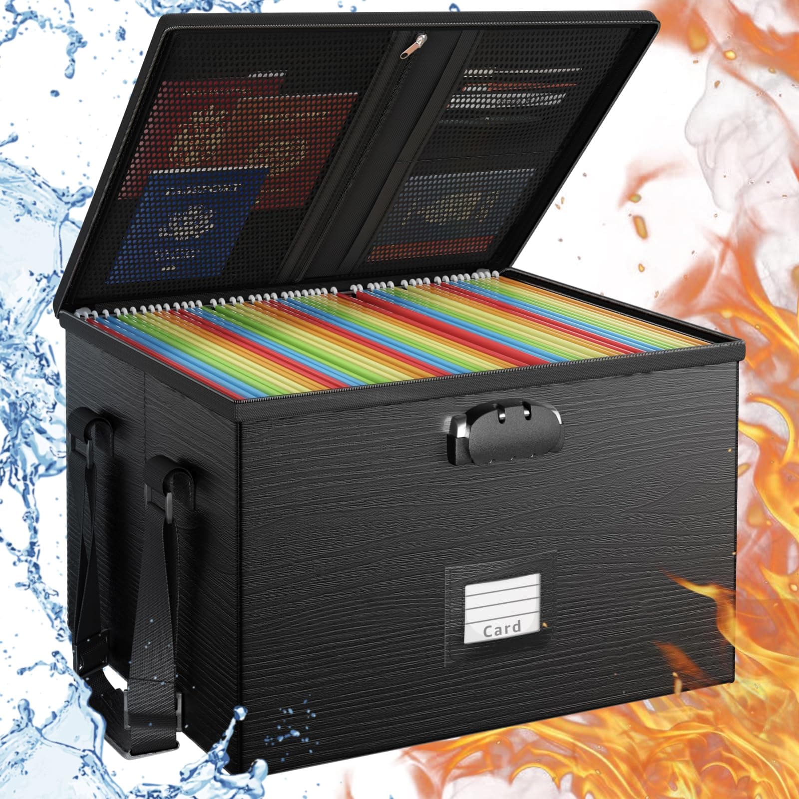 ROSONG Fireproof Document Box File Organizer - Portable Locking Filing Storage Box with Handle Waterproof for Hanging Letter/Legal Folder Important Document, ROWJX001