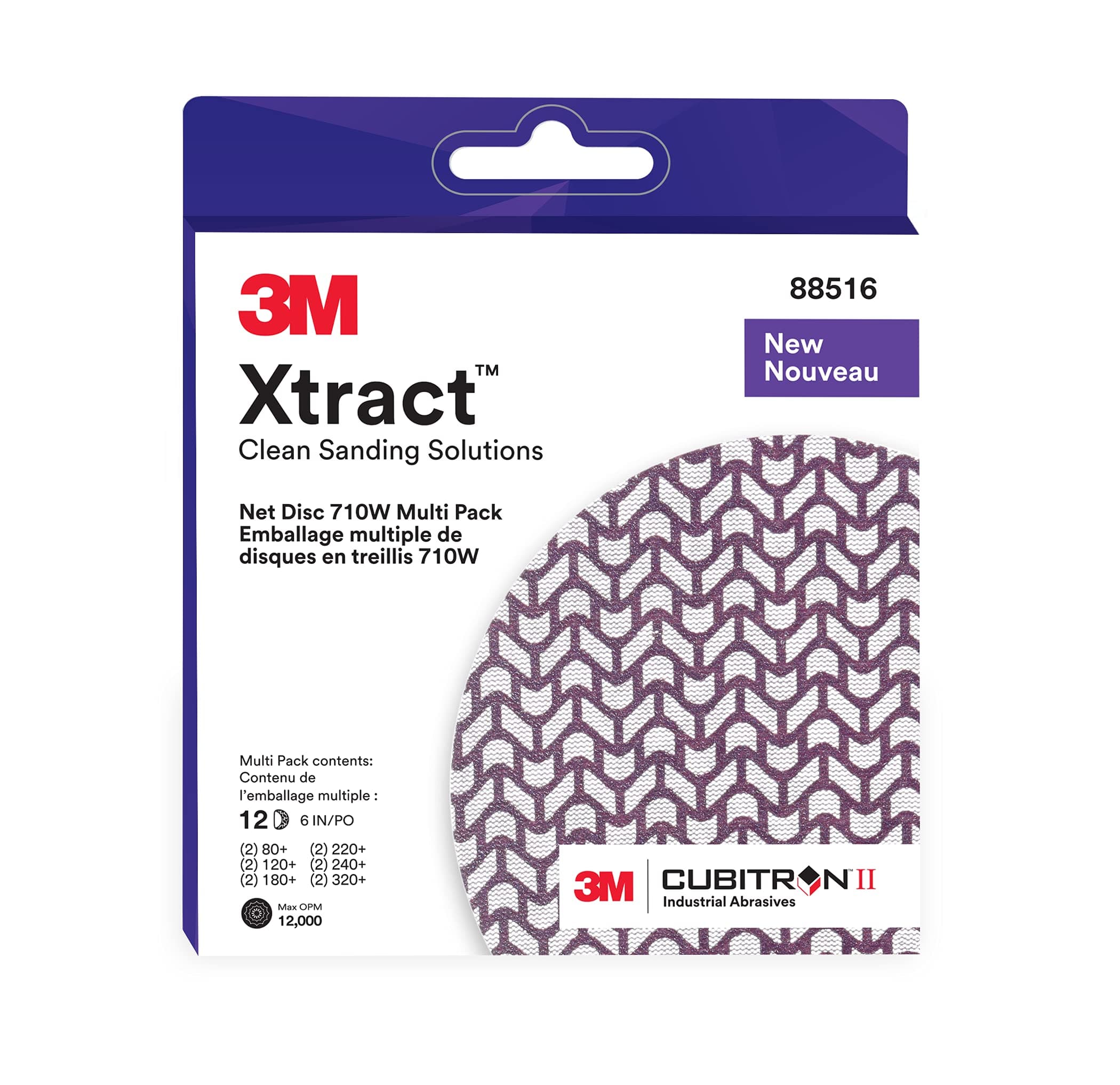 3M Xtract Cubitron II Net Discs (710W): 6 in. width (Purple) / 12-discs