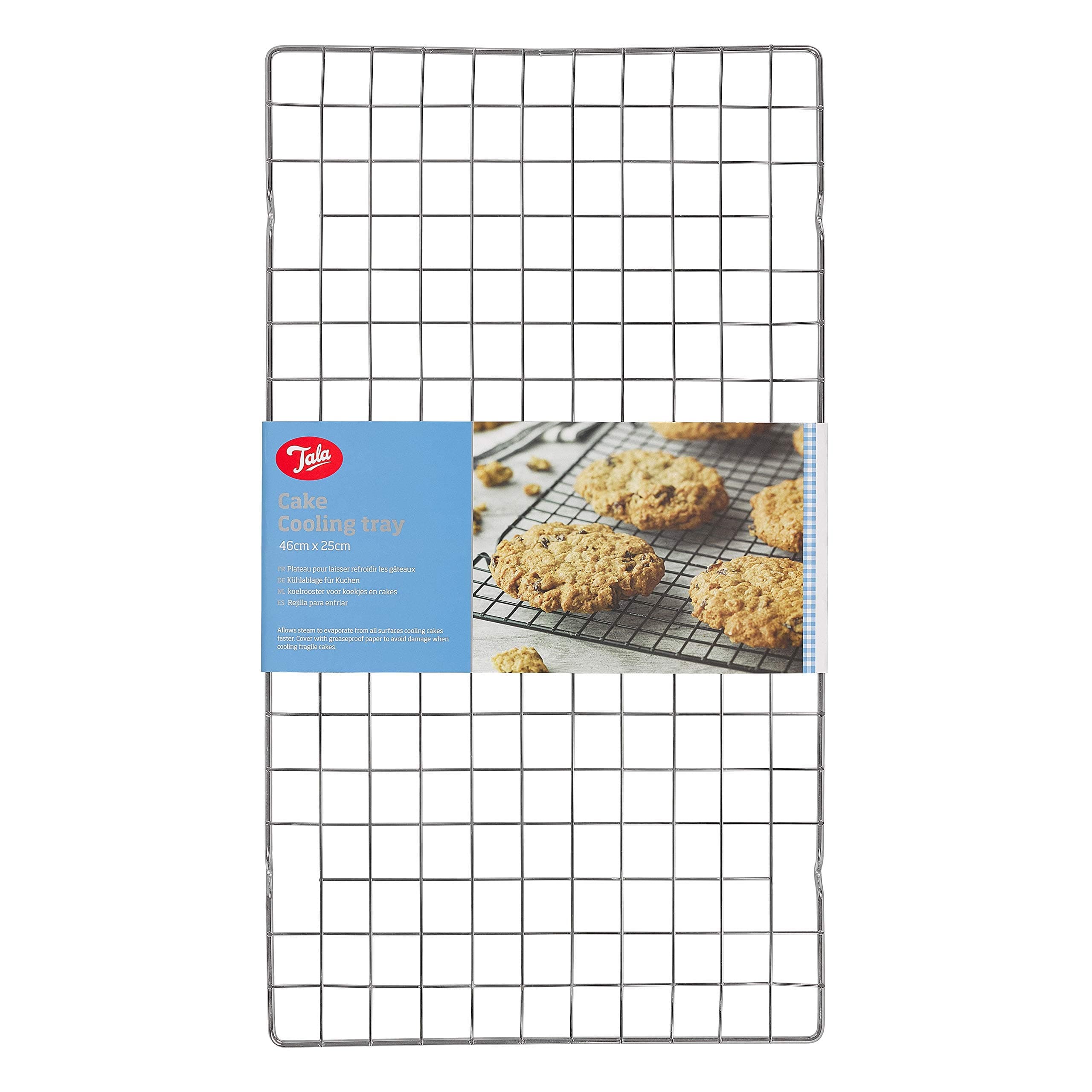 Tala Traditional Chromed Metal Cake Cooling Rack, 46cm x 25cm with a Checkered Design for a Strong and surdy Hold, Perfect for Cooling Baked Goods, Oven Safe to high tempertures, BPA Free