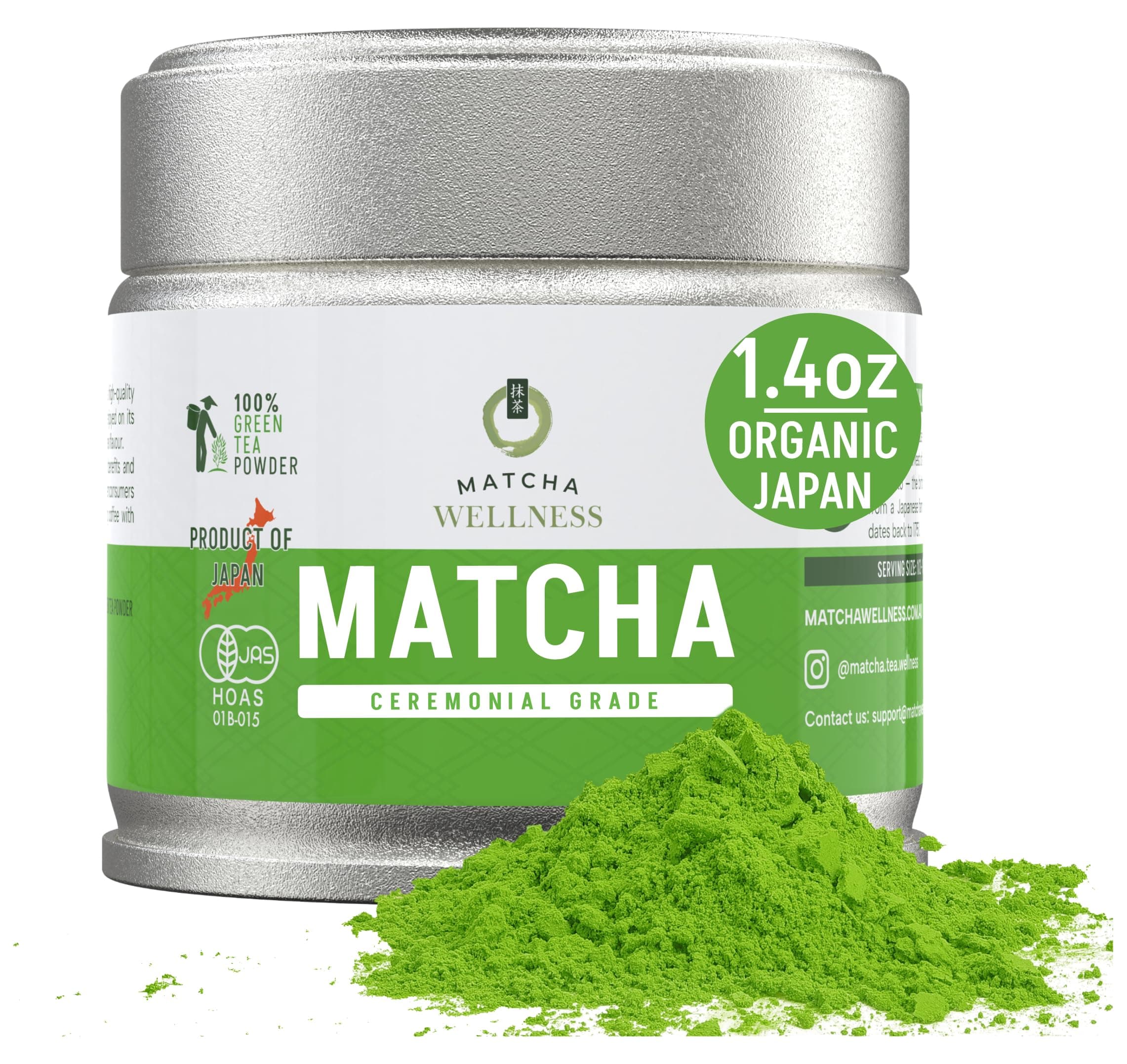 - Matcha Wellness Ceremonial Grade Matcha Powder – Organic First Harvest Japanese Green Tea from Kyoto – 1.4oz – No Sugar, No Additives, No Gluten