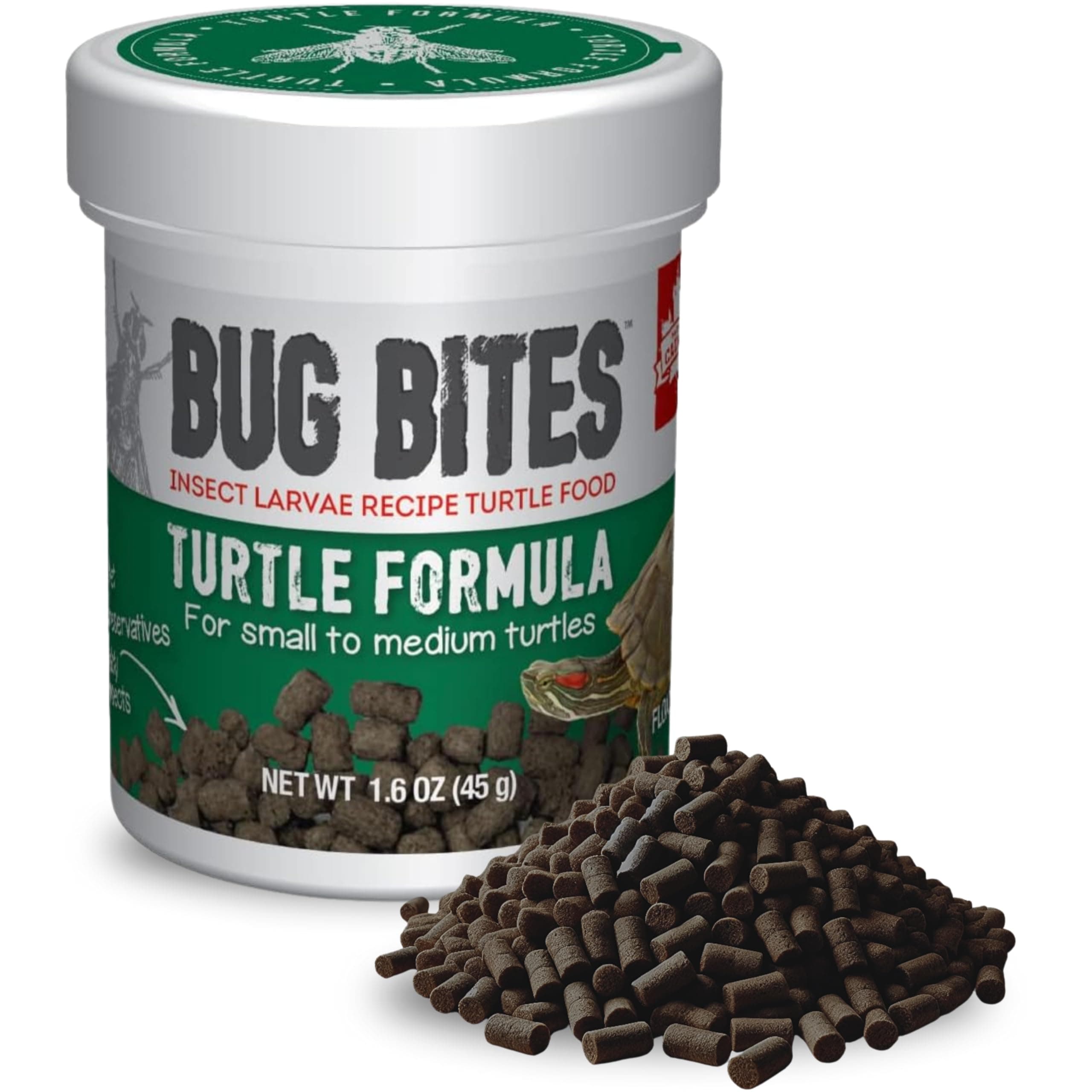 Fluval Bug Bites Turtle Food, Pellets for Small to Medium Sized Turtles, 1.5 oz., A6592, Brown