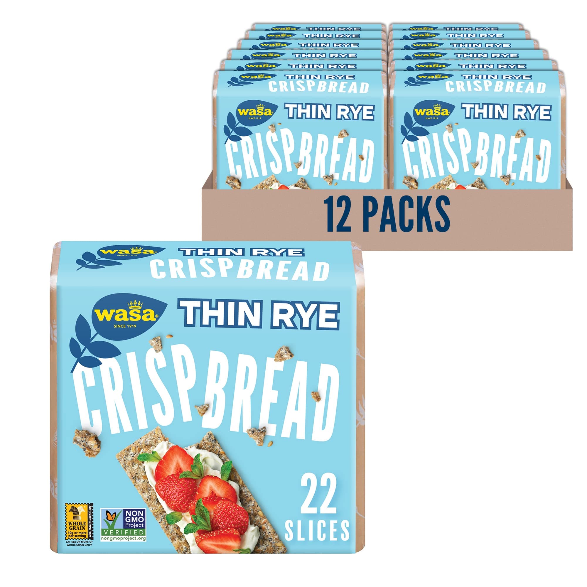 Thin Rye Swedish Crispbread, 8.6 oz, Non-GMO Project Verified Rye Crackers, No Saturated Fat (0.5g Total Fat), 0g of Trans Fat, No Cholesterol, 100% Whole Grain (Pack of 12)
