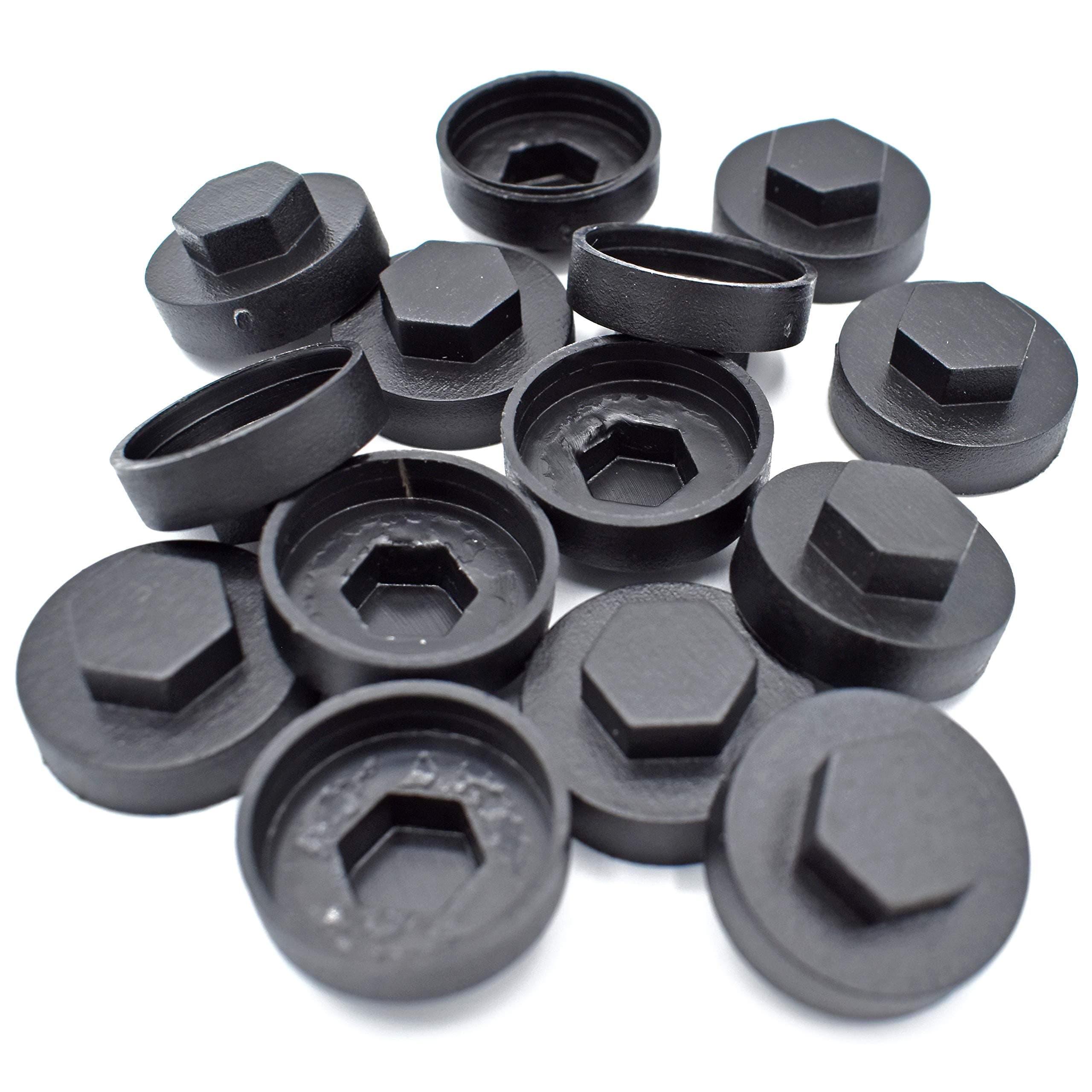 200 x Black HEX TEK Roofing Screw CLADDING CAPS - 16mm Coverage / 8mm Recess