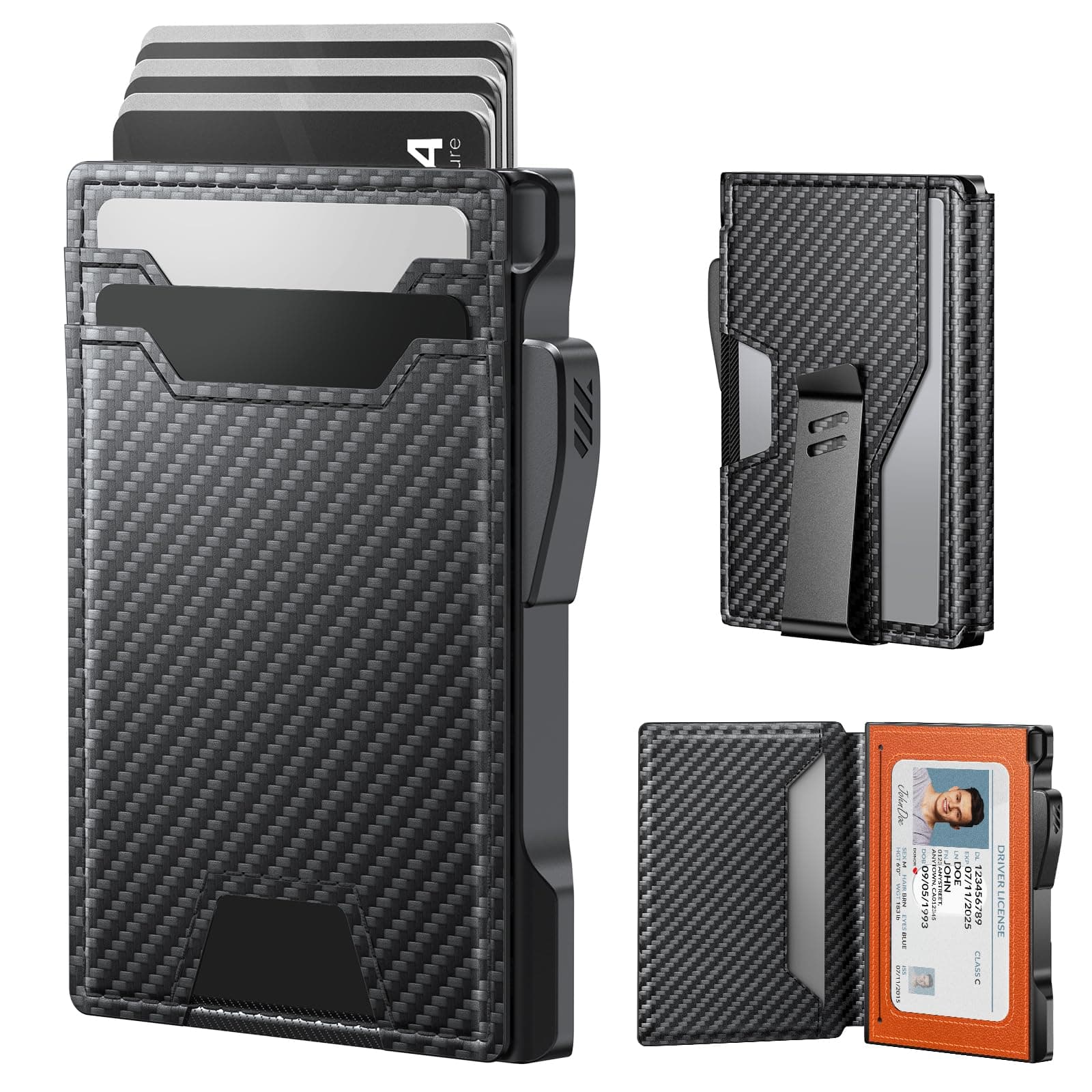 typecase Wallet for Men: Rfid Blocking Wallet 9-13 Card Capacity with Money Clip Slim Leather Front Pocket Smart Pop Up Card Case Bifold Minimalist Wallet with Gift Box - Black Orange