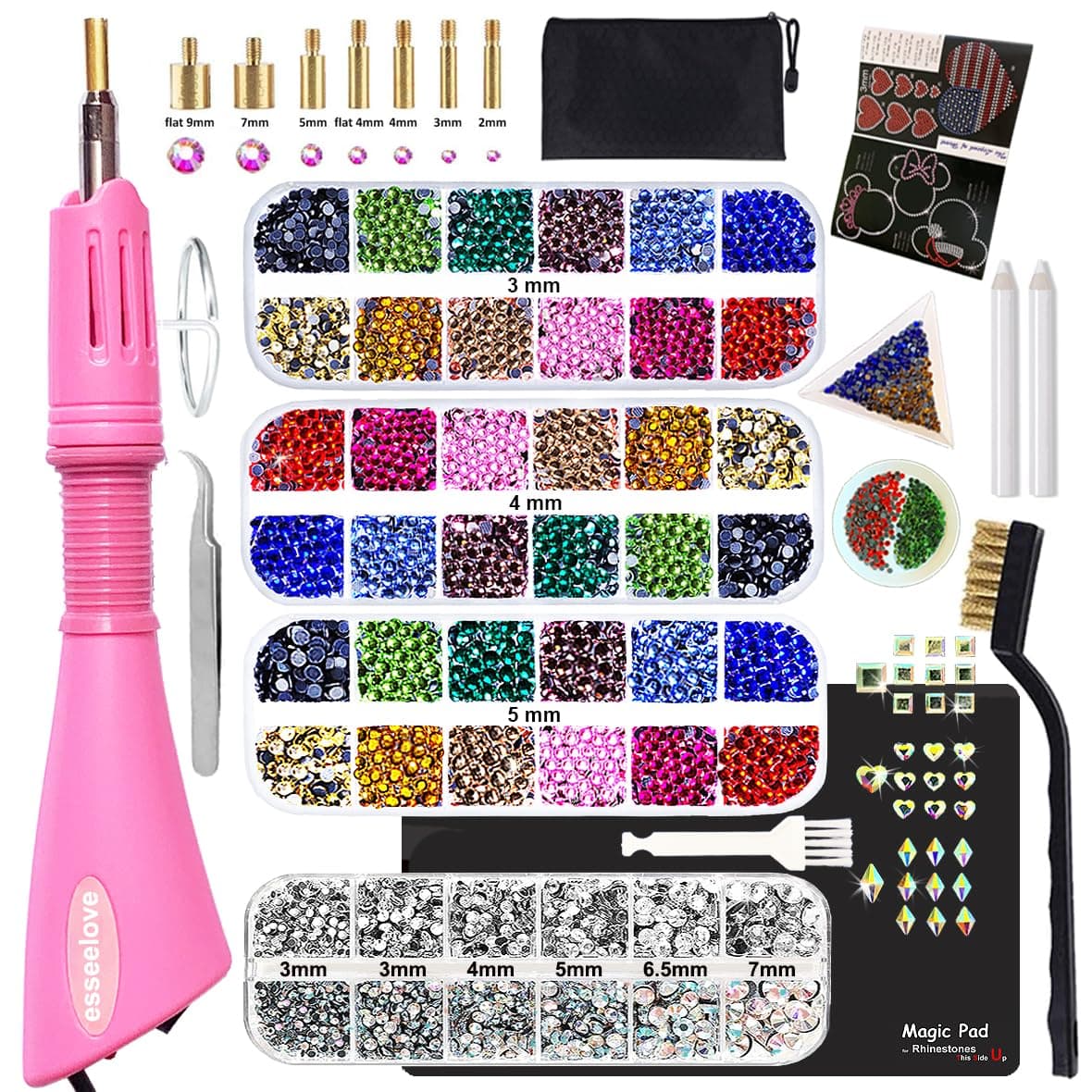 Hotfix Applicator Tool, DIY Hot Fix Rhinestone Setter, Hot Fixed Kit, 5679 Pcs, AB, Clear, 34/30/20/16/10SS, 12 Colors, Bigger Rhinestones, Gem Picker, Bedazzler Kit with Rhinestones