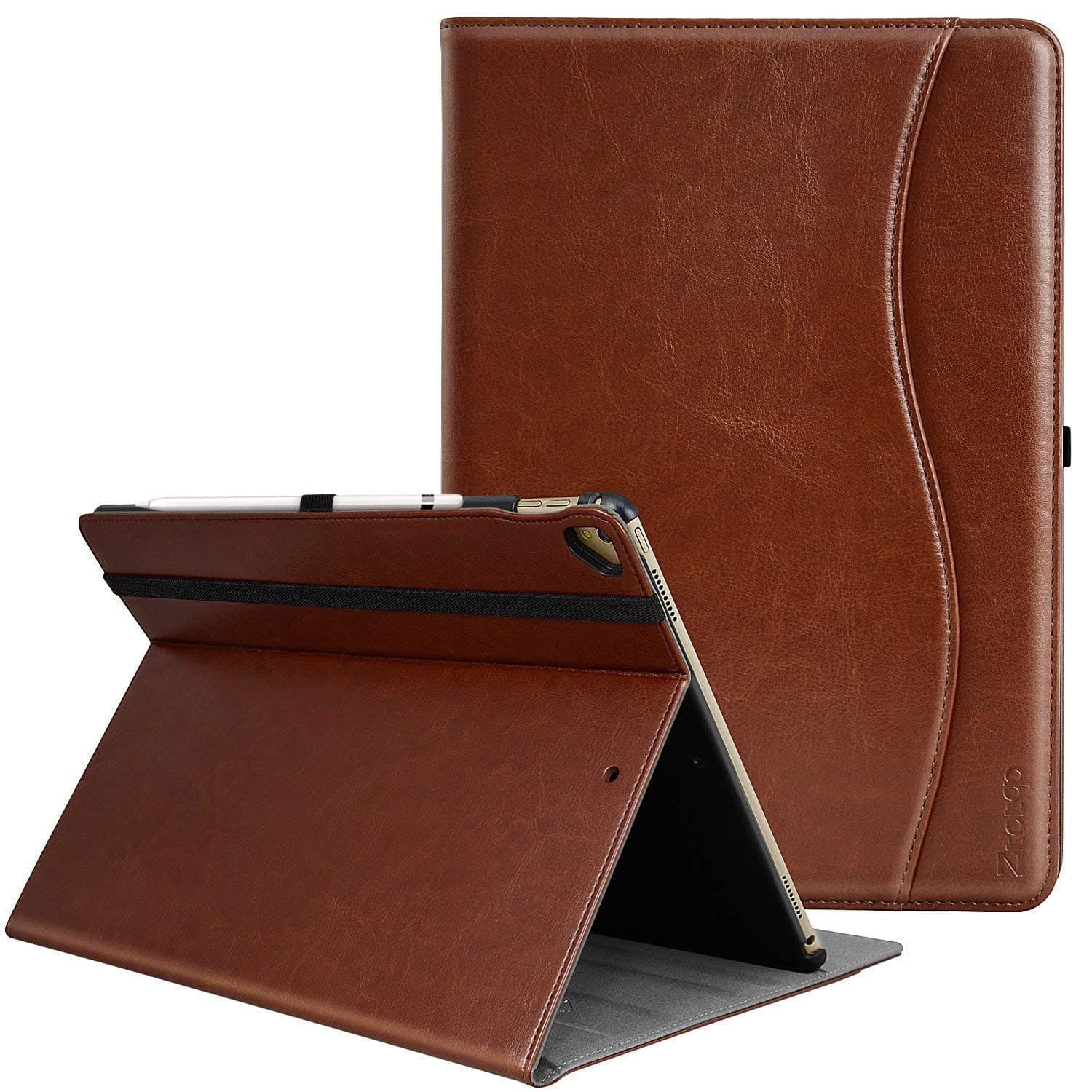 for iPad Pro 12.9 Inch Case 2017/2015 (Old Model,1st & 2nd Generation), Premium PU Leather Business Folio Cover with Auto Wake/Sleep, Document Card Slot, Multiple Viewing Angles,Brown