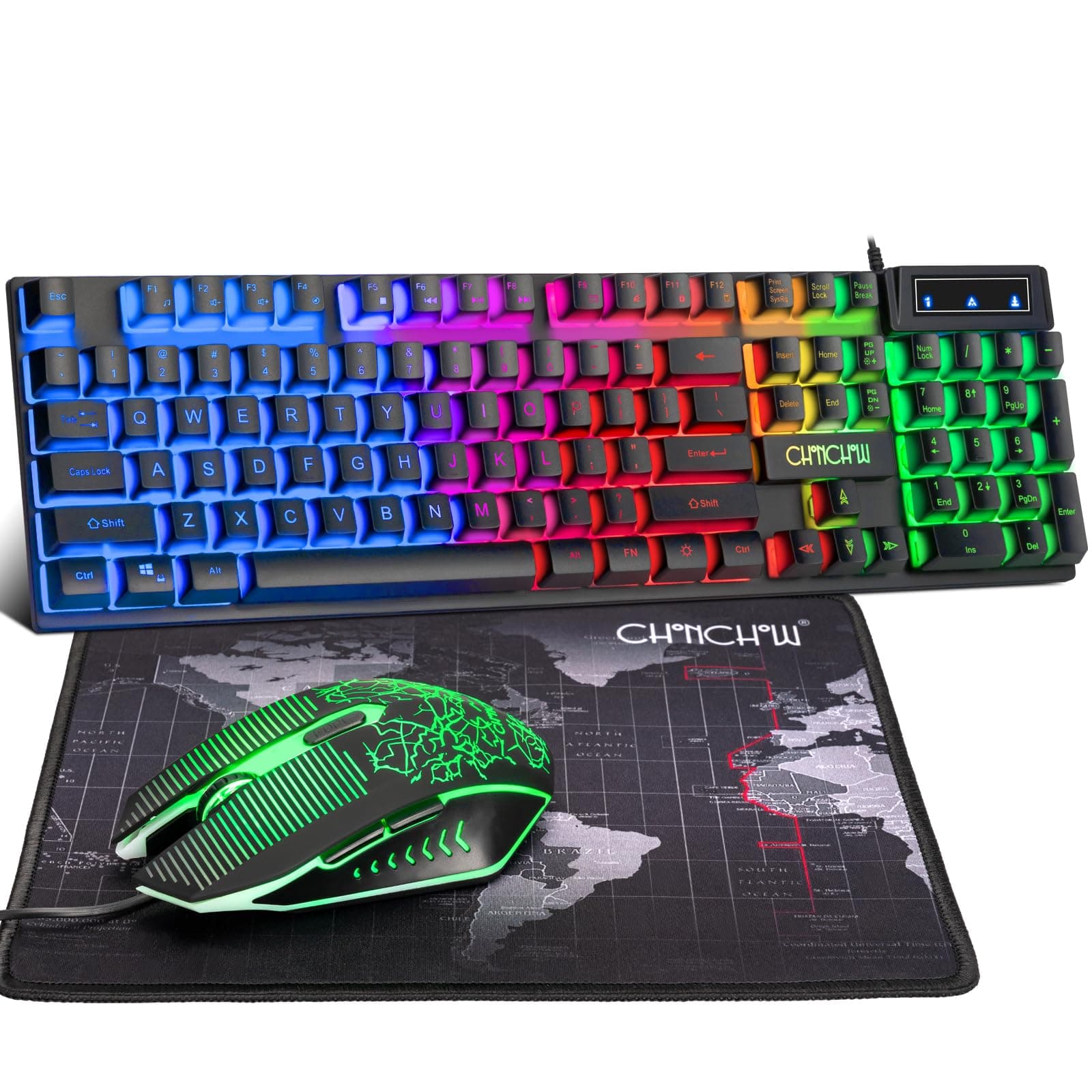 Gaming Keyboard and Mouse Led Backlit USB Wired with Light Up 104Key 3600DPI 2 Side Button Mouse Keyboard Mechanical Feeling Compatible with PC Mac OS Xbox Ps4 Ps5 with Mousepad
