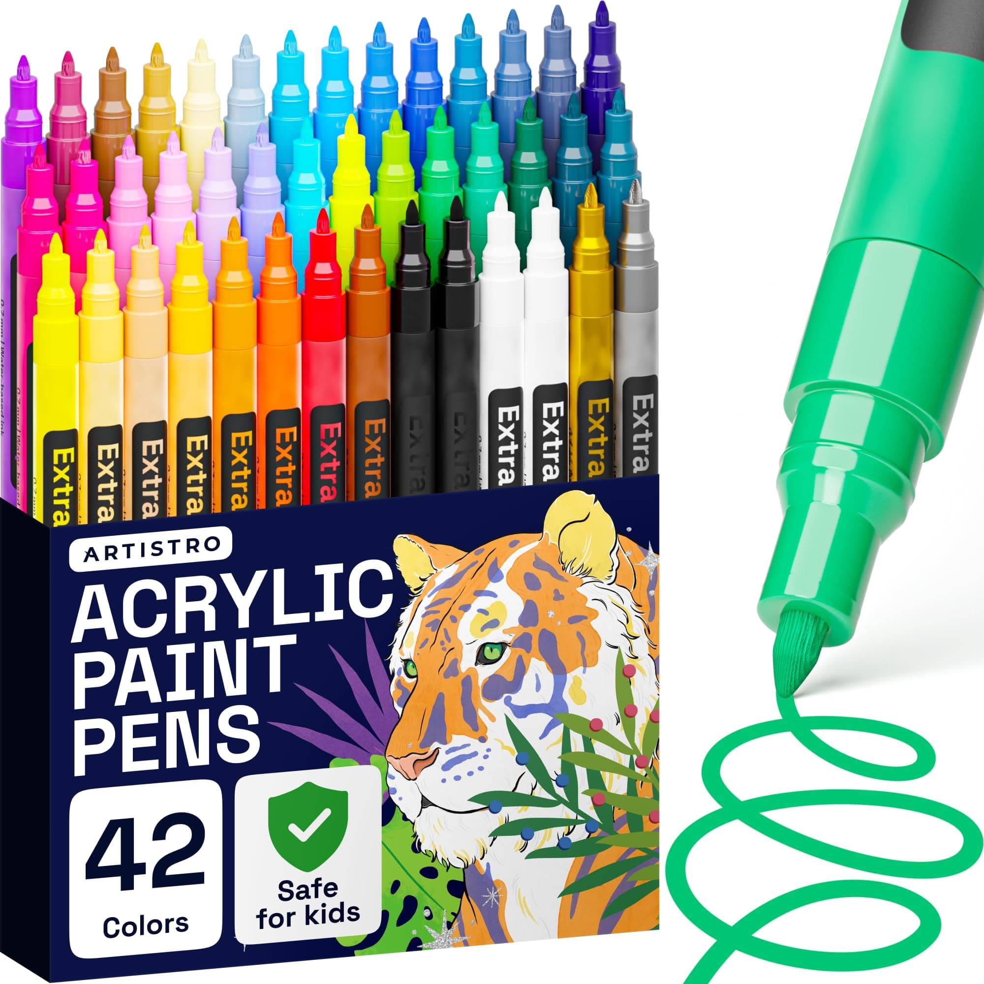 ARTISTRO 42 Acrylic Paint Markers, Paint Pens, Drawing Markers for Textile, Rock, Glass, Wood, Paper, Ceramic, Canvas, DIY - Art Supplies Kit for Kids and Adults (Extra Fine Tip)