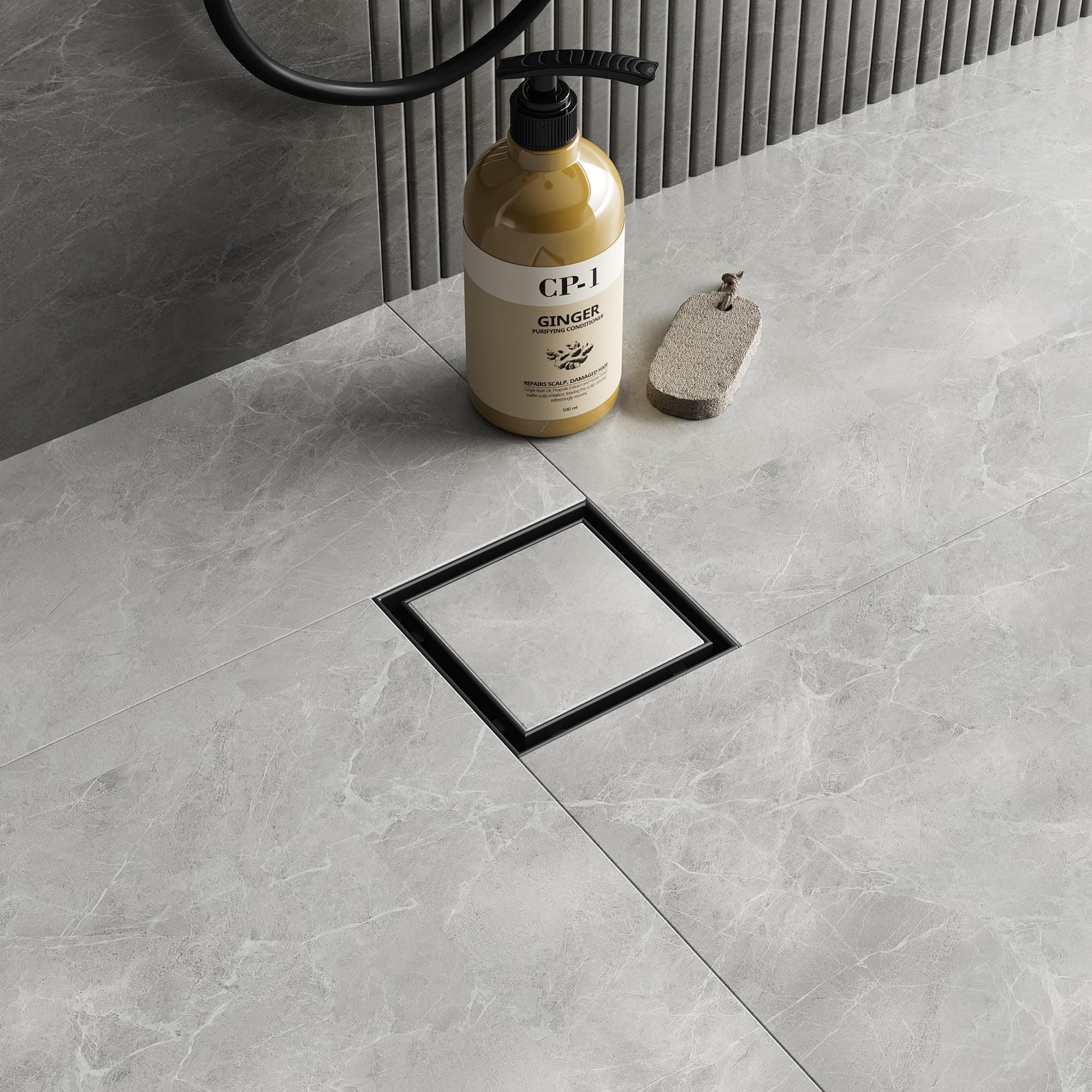 4-Inch Square Shower Drain with Removable Tile Insert Grate,Matte Black 304 Stainless Steel,CUPC Certified, Includes Hair Strainer