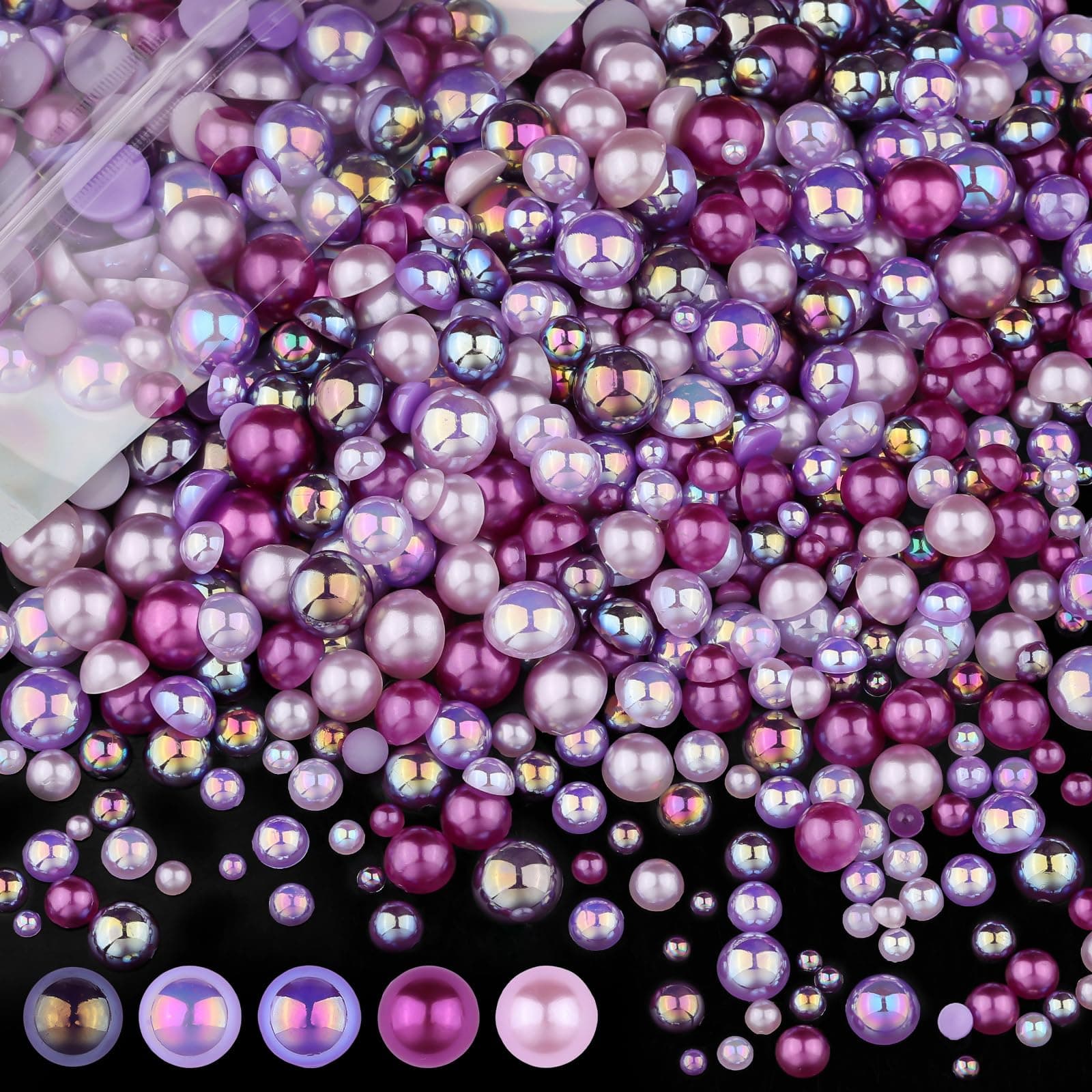 100g Flatback Pearls for Crafts,Assorted Sizes Half Round Pearl Beads Rhinestones for Nails,Pearl Flatback Resin Cabochons Beads for DIY Crafts Decoration (Purple Series)