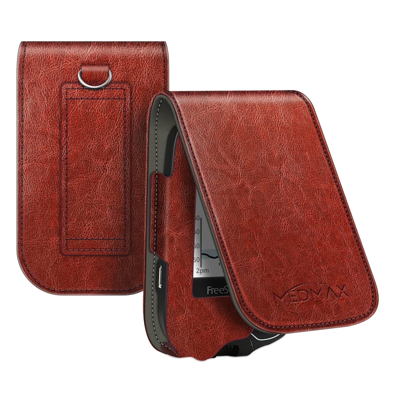 PU Leather Protective Case for Freestyle Libre 3 2 / Libre Reader, Lightweight Shockproof Diabetic Storage Carrying Case with Carabiner Clip and Handle (Brown)