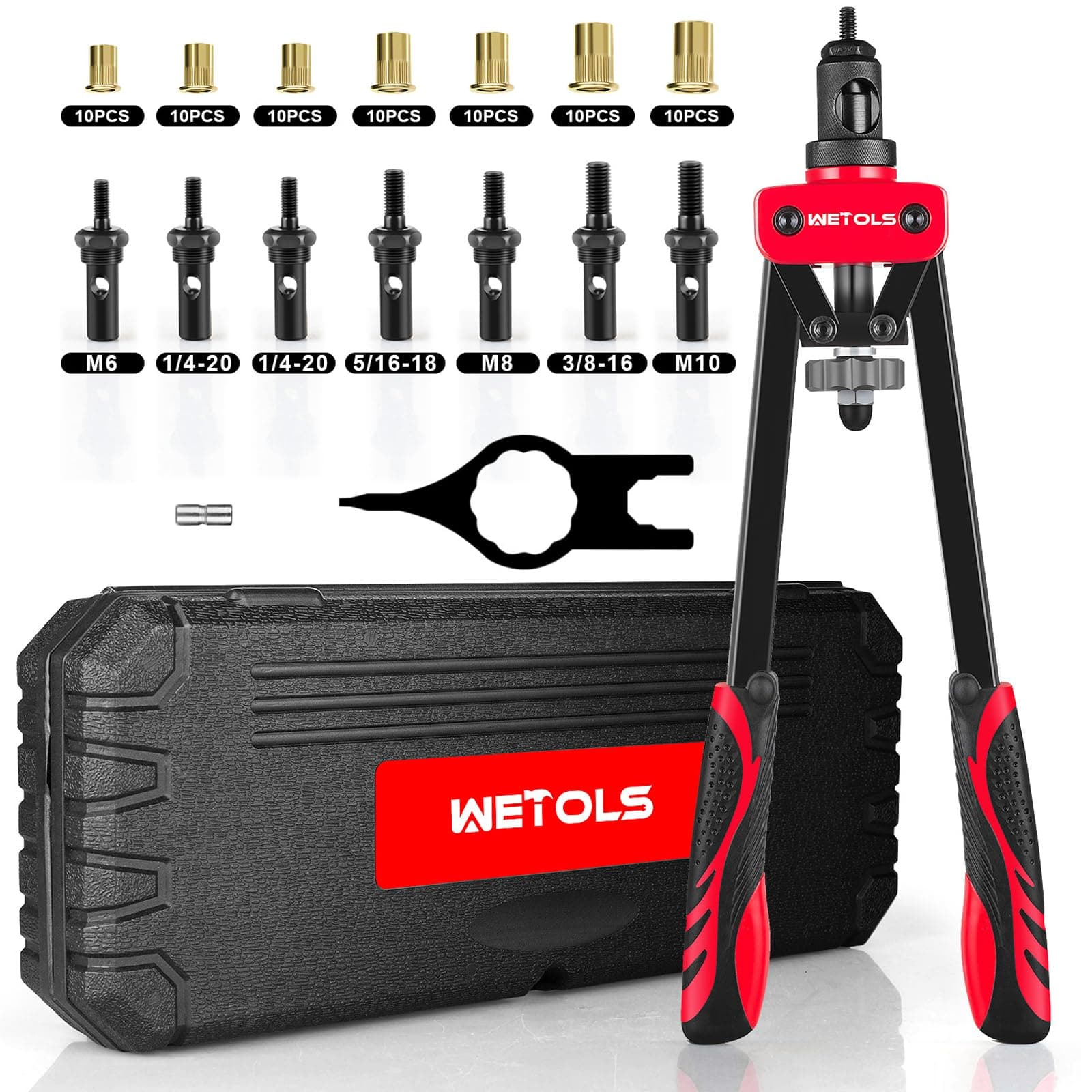 Rivet Nut Tool Kit, 14-Inch Rivnut Tool with 7 Metric and SAE Mandrels, Professional Hand Riveter with 70Pcs Rivnuts Assortment Kit, Manual Rivet Nut Gun with Rugged BMC Case