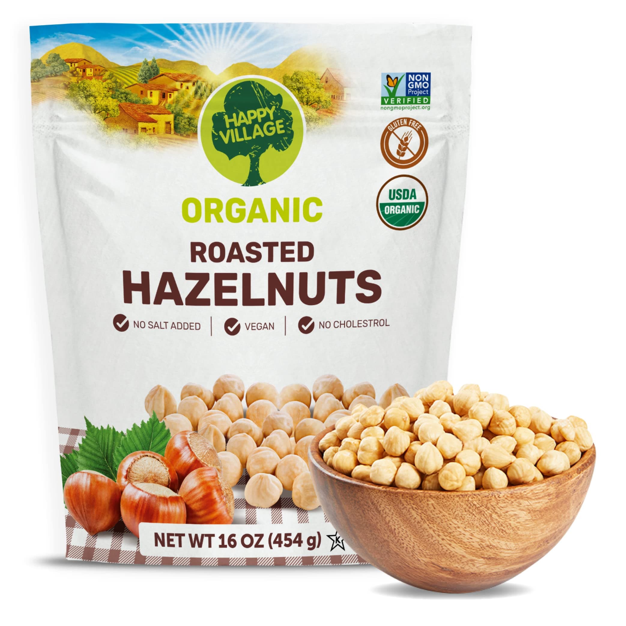 Organic Roasted Hazelnuts, 16 OZ Resealable Bag, Roasted and Unsalted, USDA Organic, Non-GMO, Kosher, Vegan, Gluten-Free Filbert Nuts, No Added Oil or Preservatives