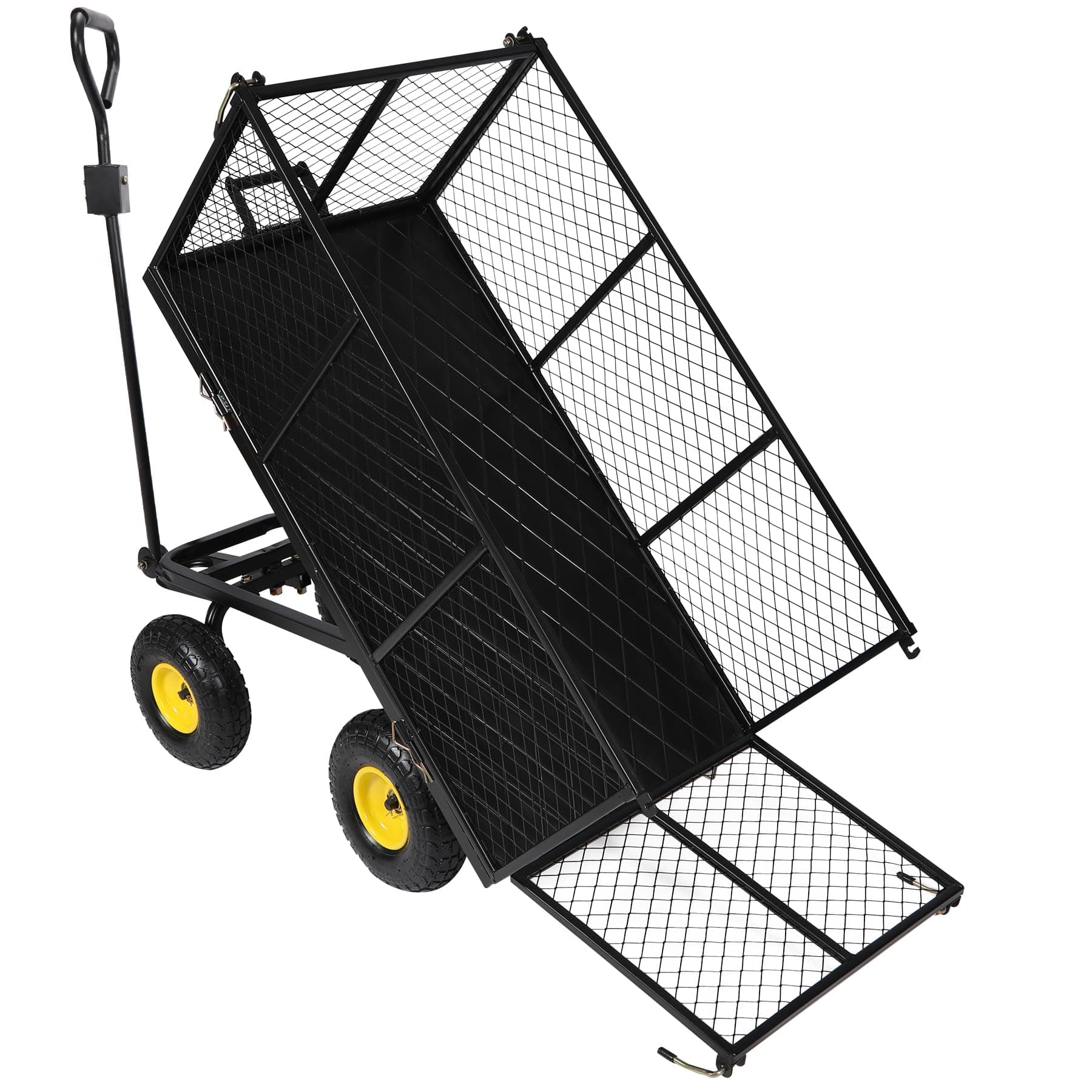 Oversized Garden Carts Wagon, 800 Lbs Capacity Heavy Duty Pullable Gardening Cart Flatbed with Wheels and Removable Sides with Cart Liner, Black