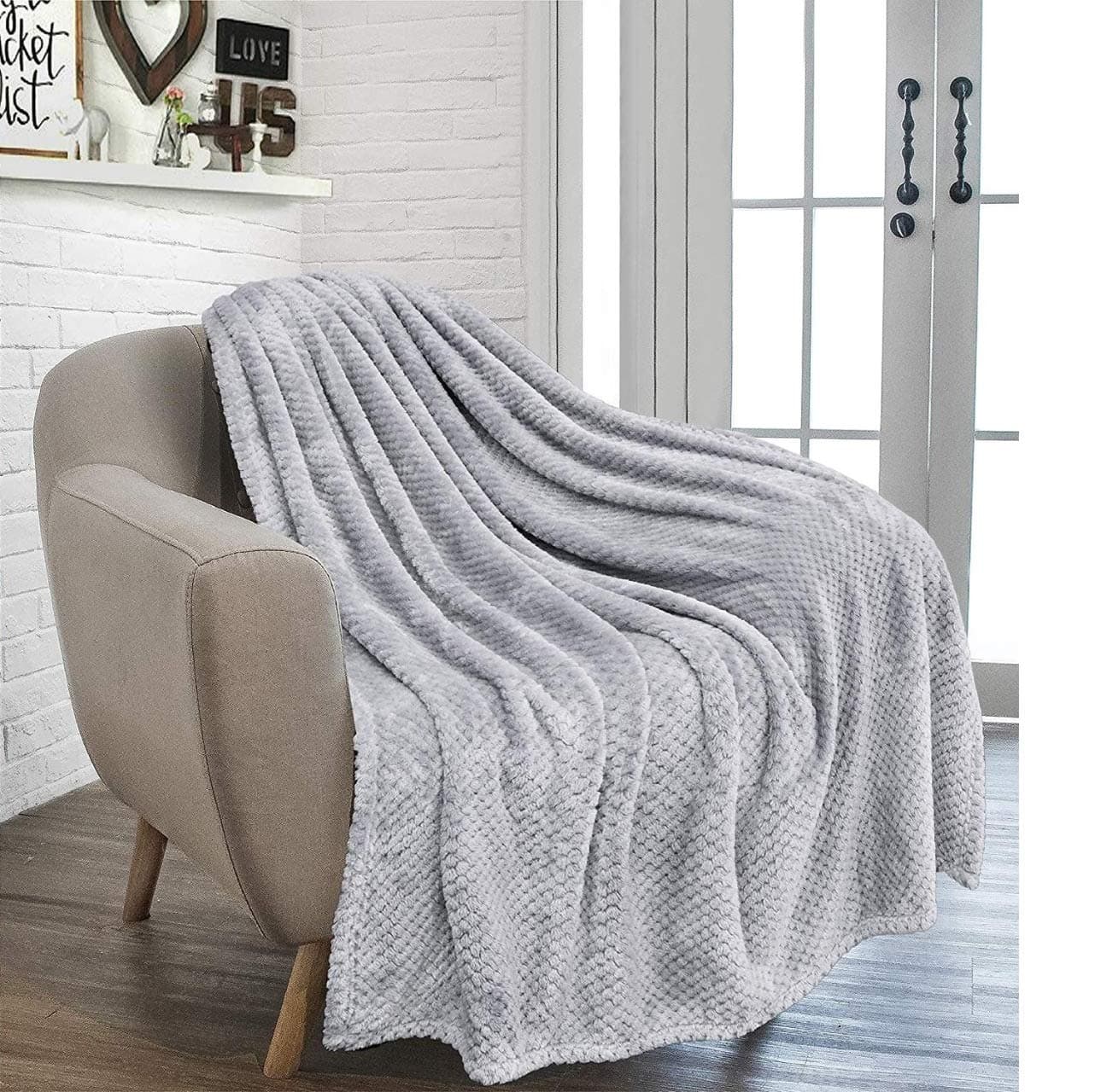 Waffle Honey Comb Throw Blanket Super Soft Luxurious Versatile Sofa Bedspread Travel Throw (GREY SILVER, DOUBLE - 150 x 200CM)