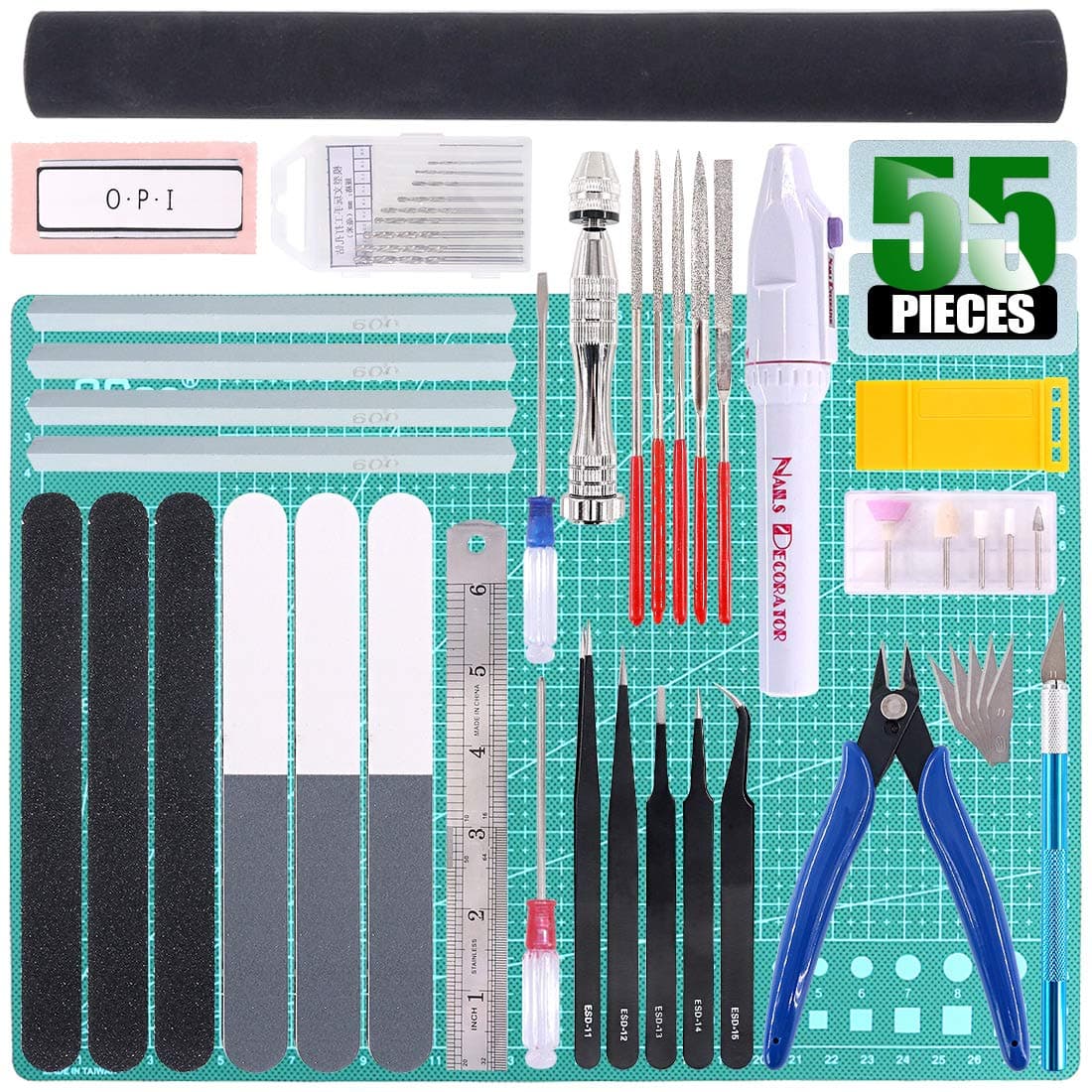 55Pcs Professional Modeller Basic Tools Craft Set Hobby Building Tools Kit for Gundam Car Model Building Repairing and Fixing (Kit 11)