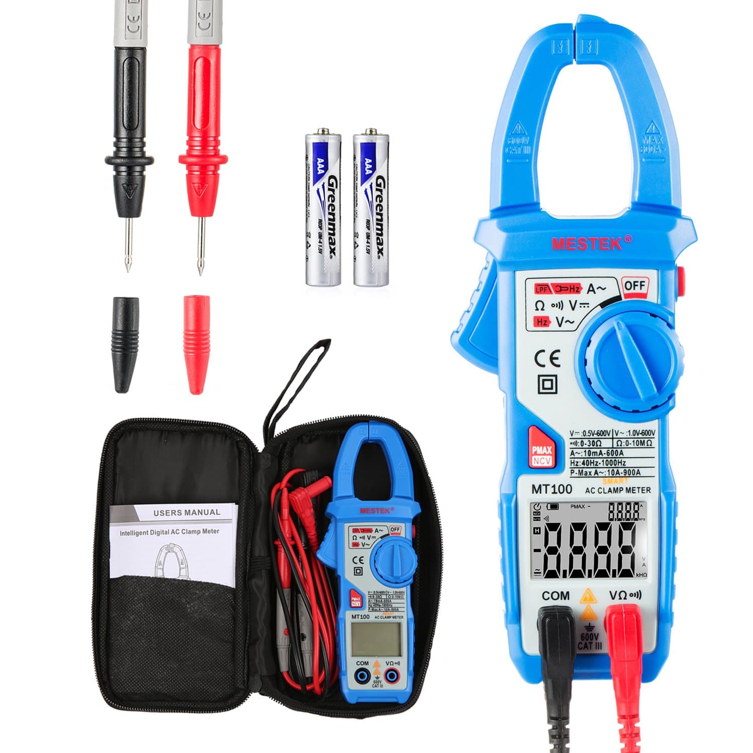 Clamp meter AIDBUCKS MT100 Fully Automatic Voltage Clamps Digital Multimeter AC DC 600 Amps 5999 Counts - for Factory School Lab Home Hobby Machine Repairing