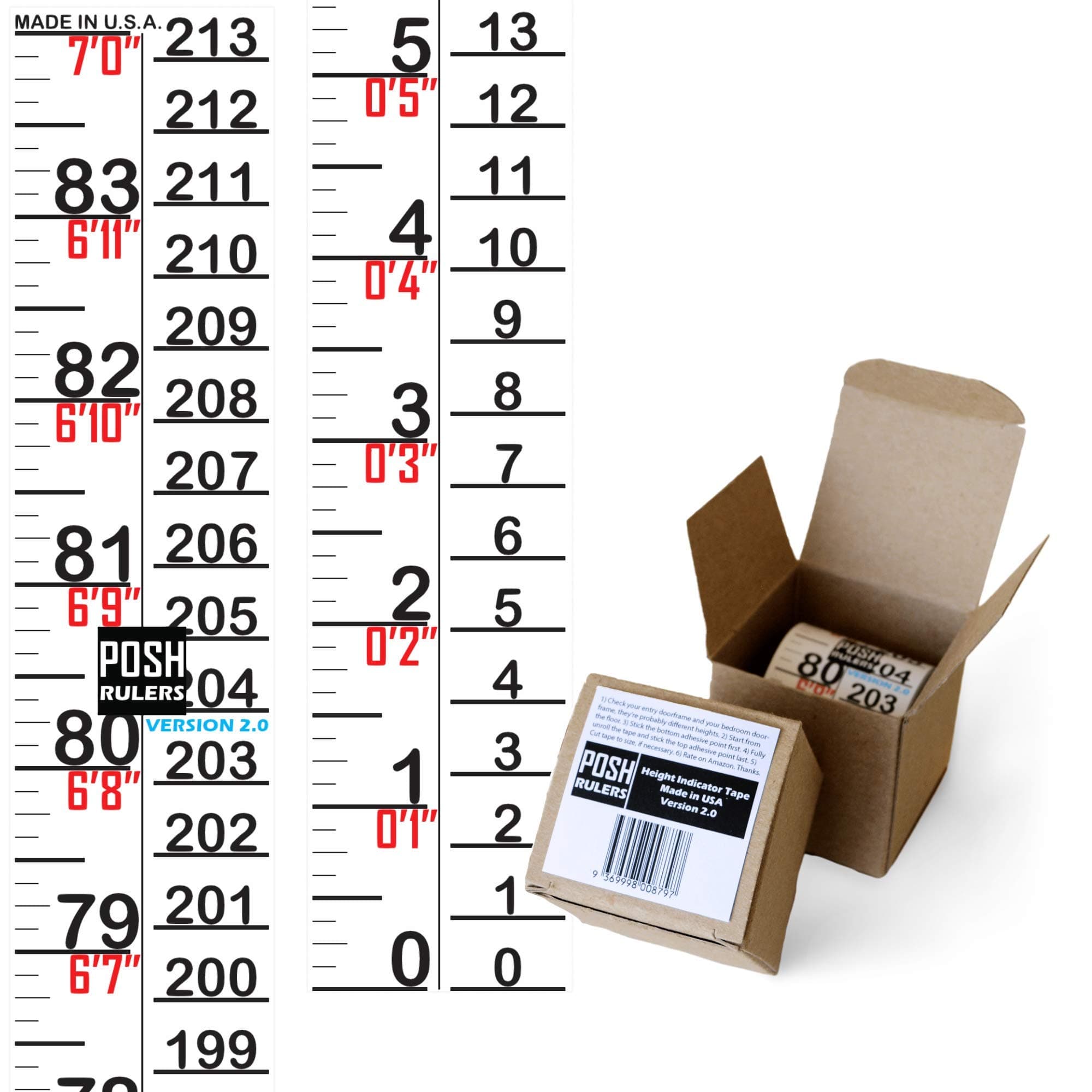 Height Indicator Tape Ruler. Version 2.0. Made in USA. Growth Chart. Height Measure.